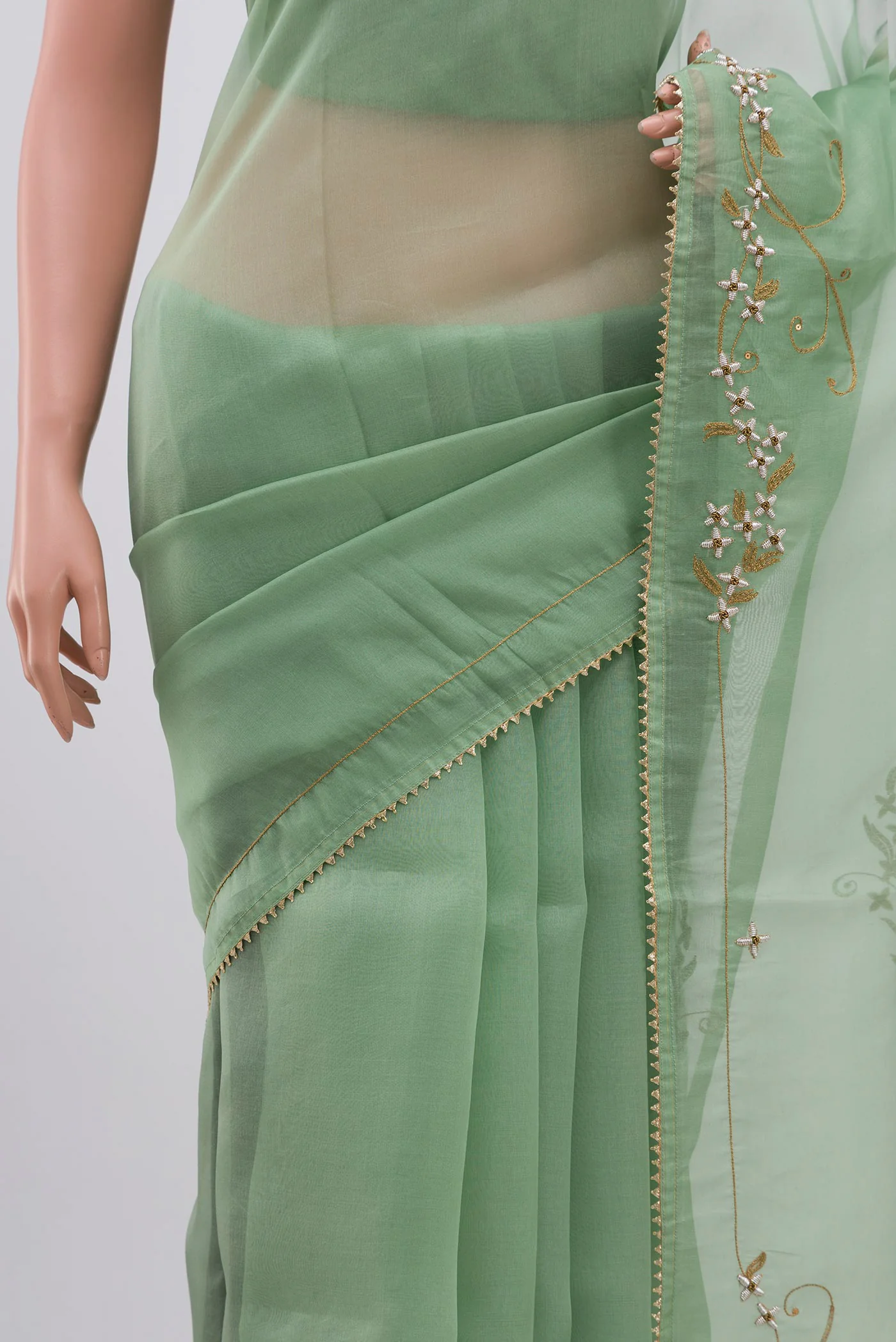 Mahira- Green Organza Silk Saree - Image 4