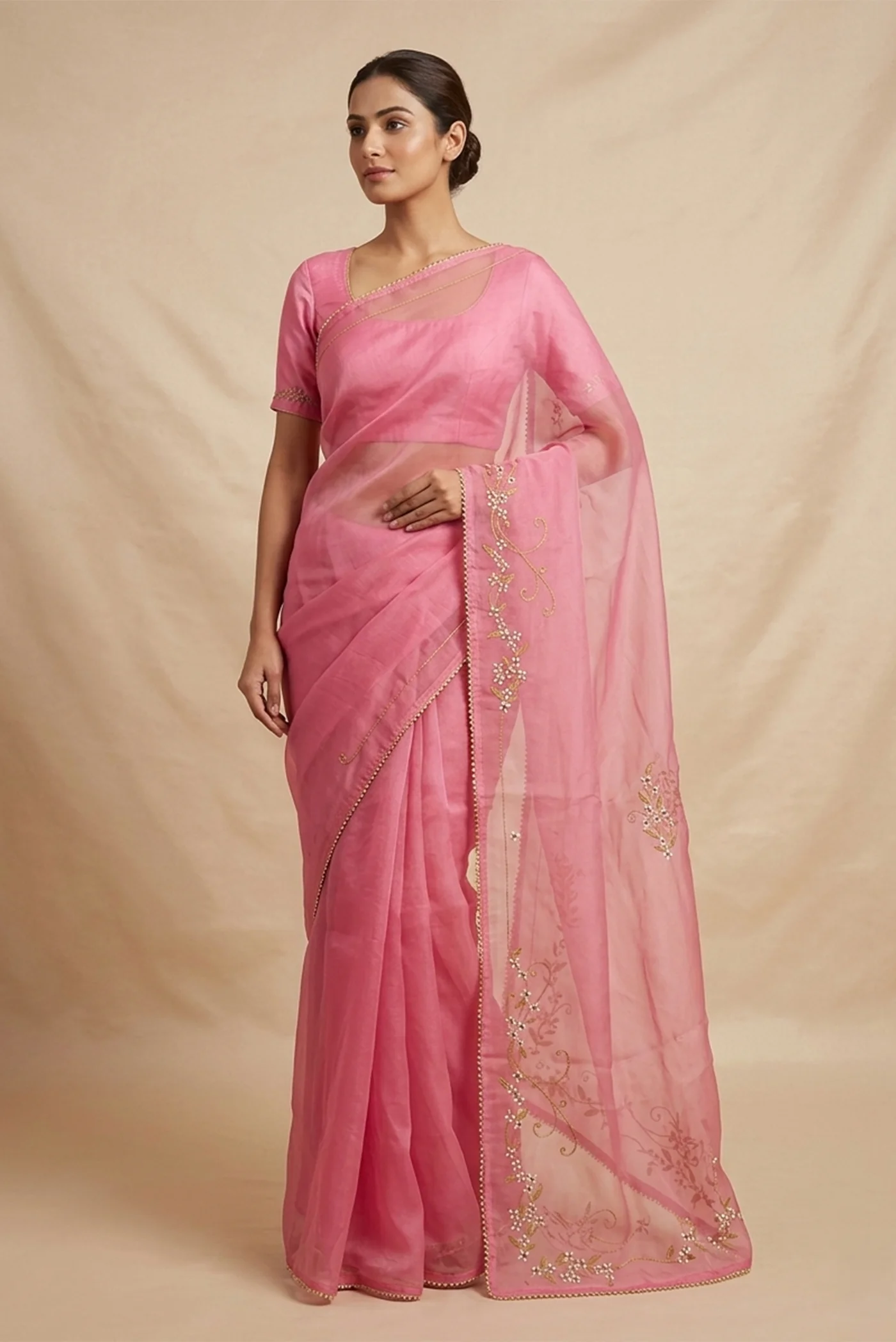 Mahira-Pink Organza Silk Saree