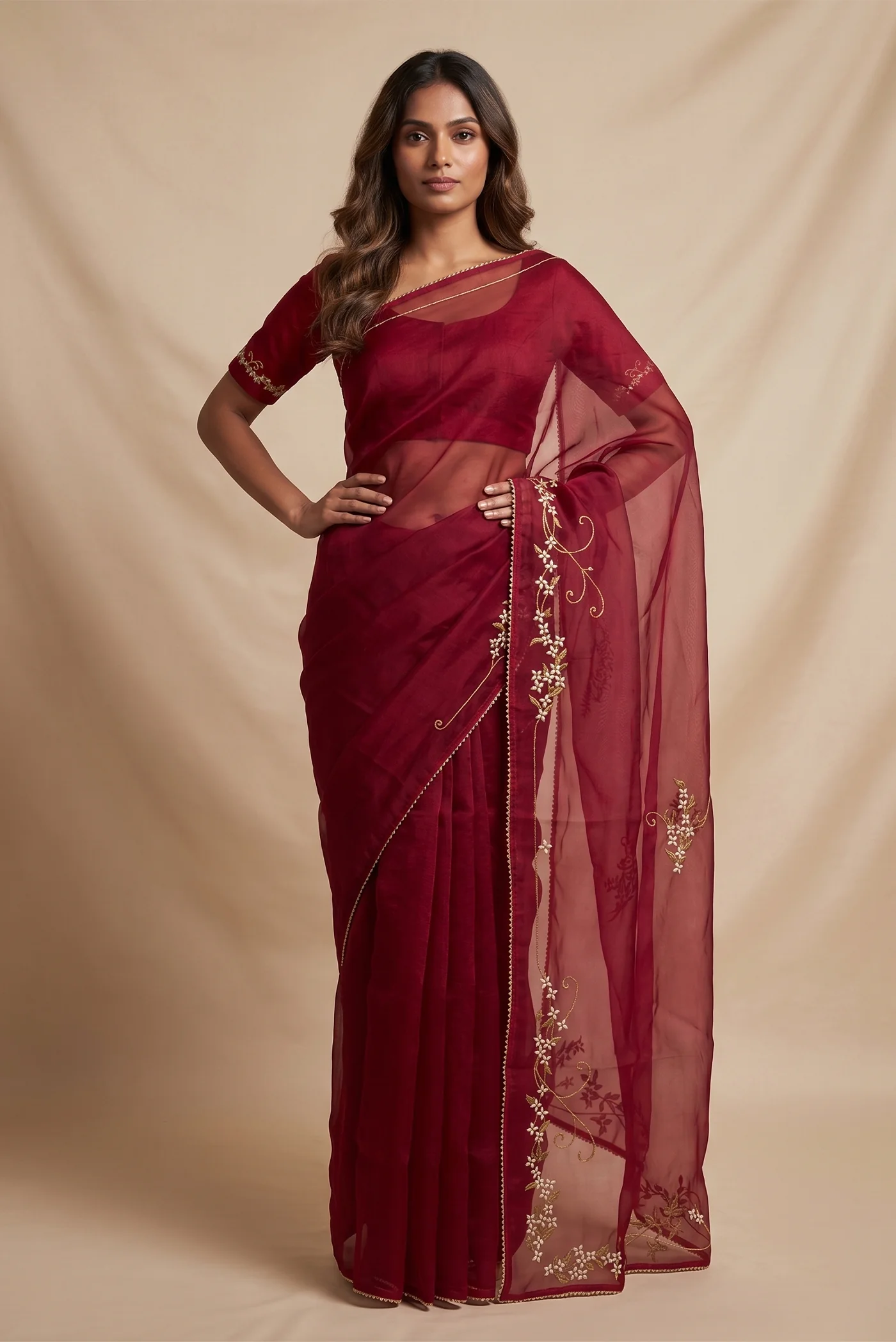 Mahira-Red Organza Silk Saree