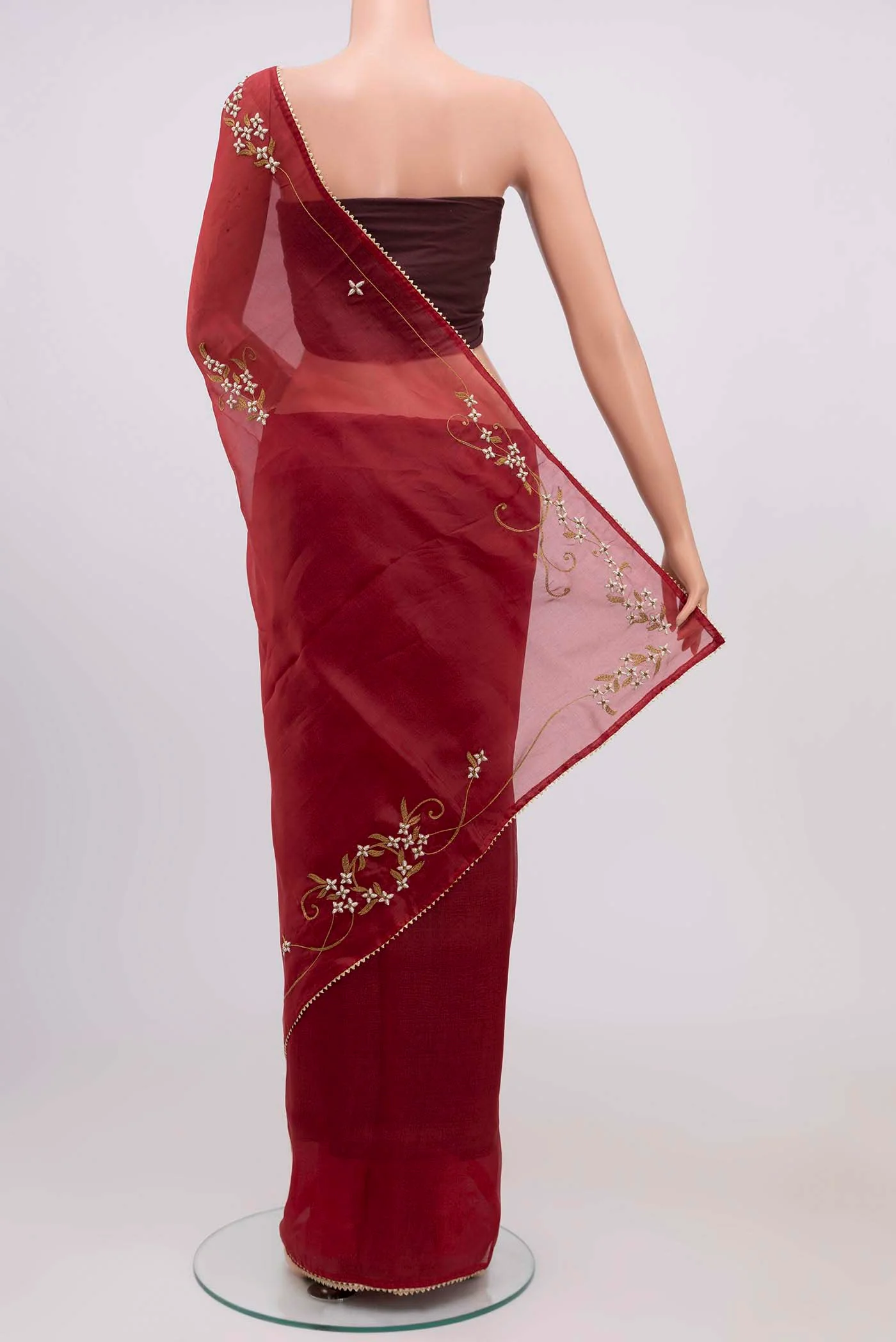 Mahira-Red Organza Silk Saree - Image 5