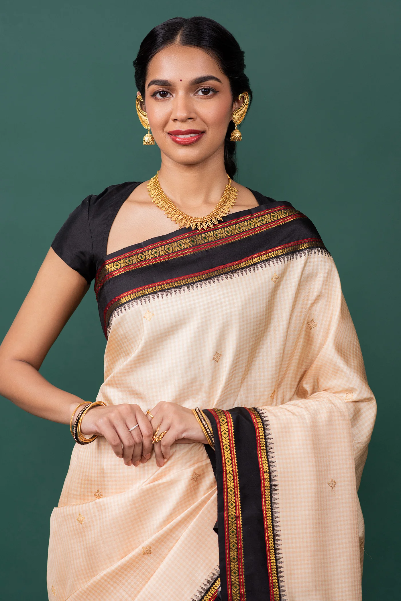 Malar - Cream Kanchipuram Silk Saree - Image 3