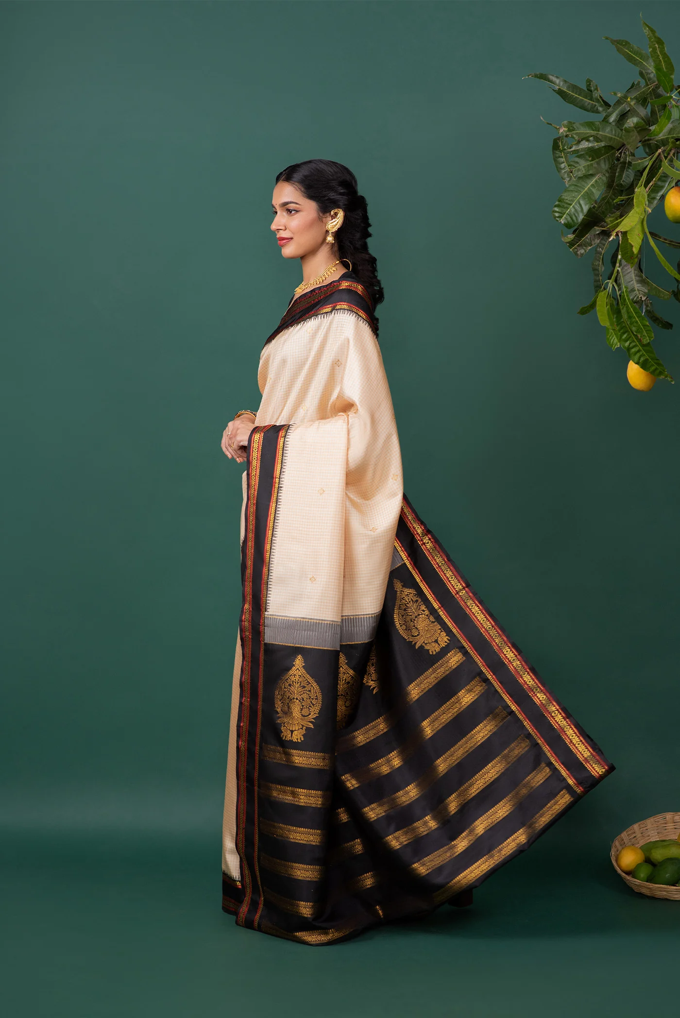 Malar - Cream Kanchipuram Silk Saree - Image 4