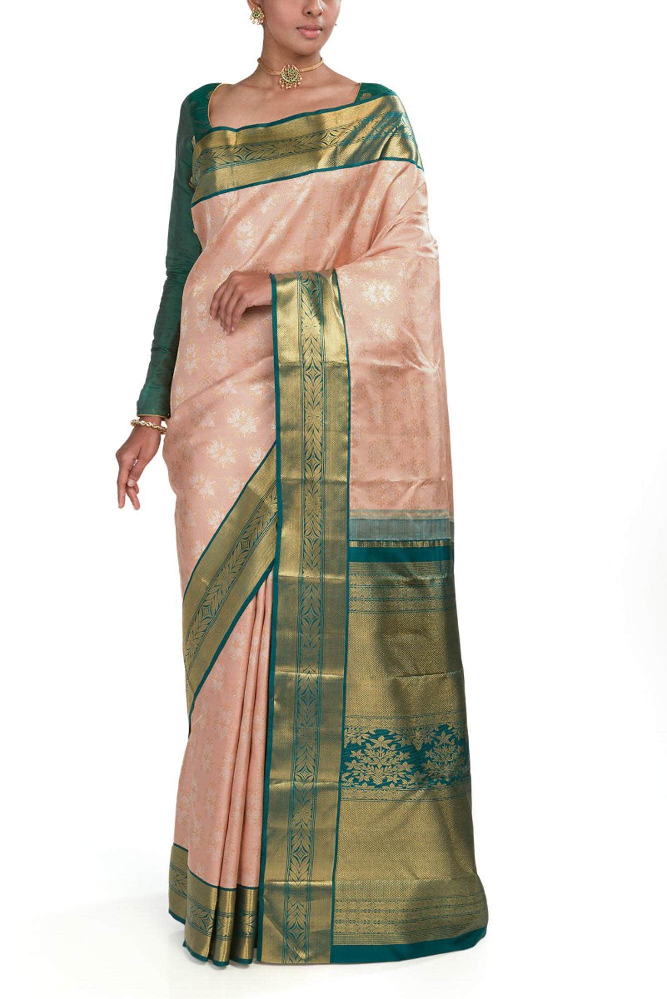 Malligai-Peach Kanchipuram Silk Saree - Image 2