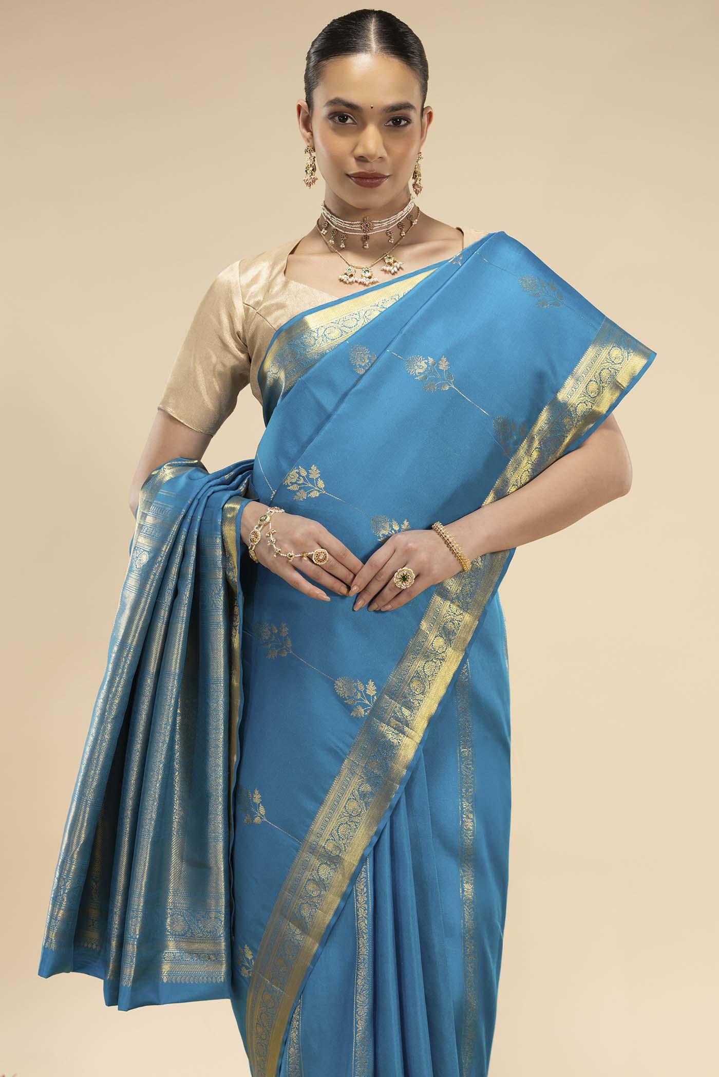 Mallika-Blue Kanchipuram Silk Saree - Image 2