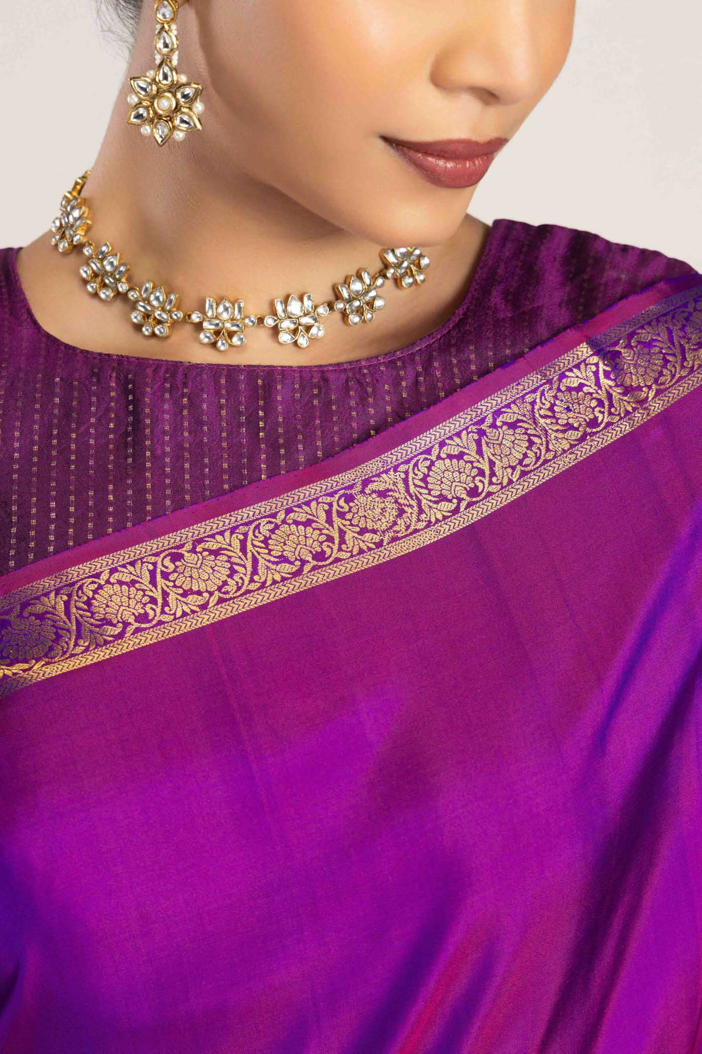 Manjari-Blue with Pink Dual Tone Kanchipuram Silk Saree - Image 4