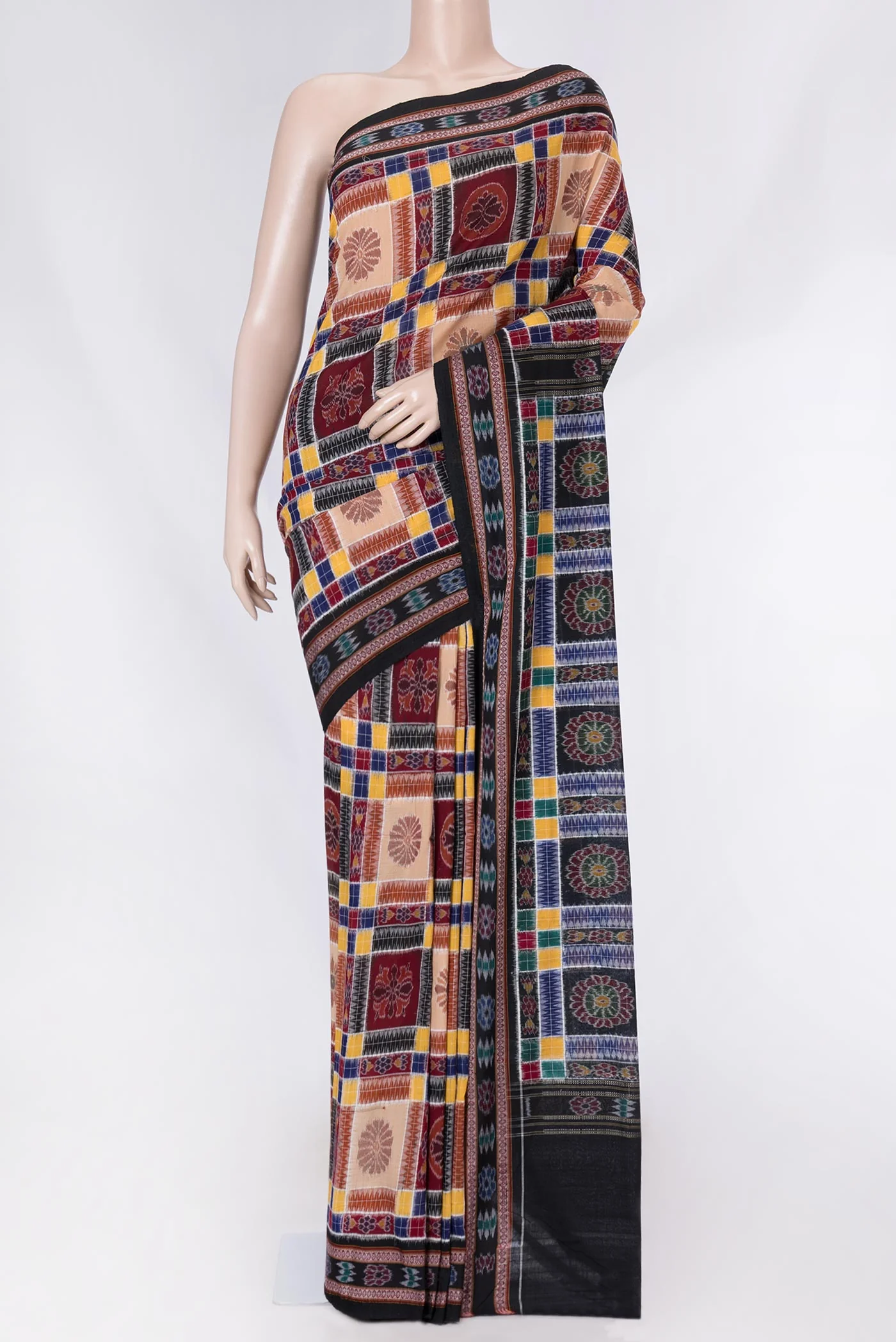 Maroon and Beige Color Double Ikat Saree