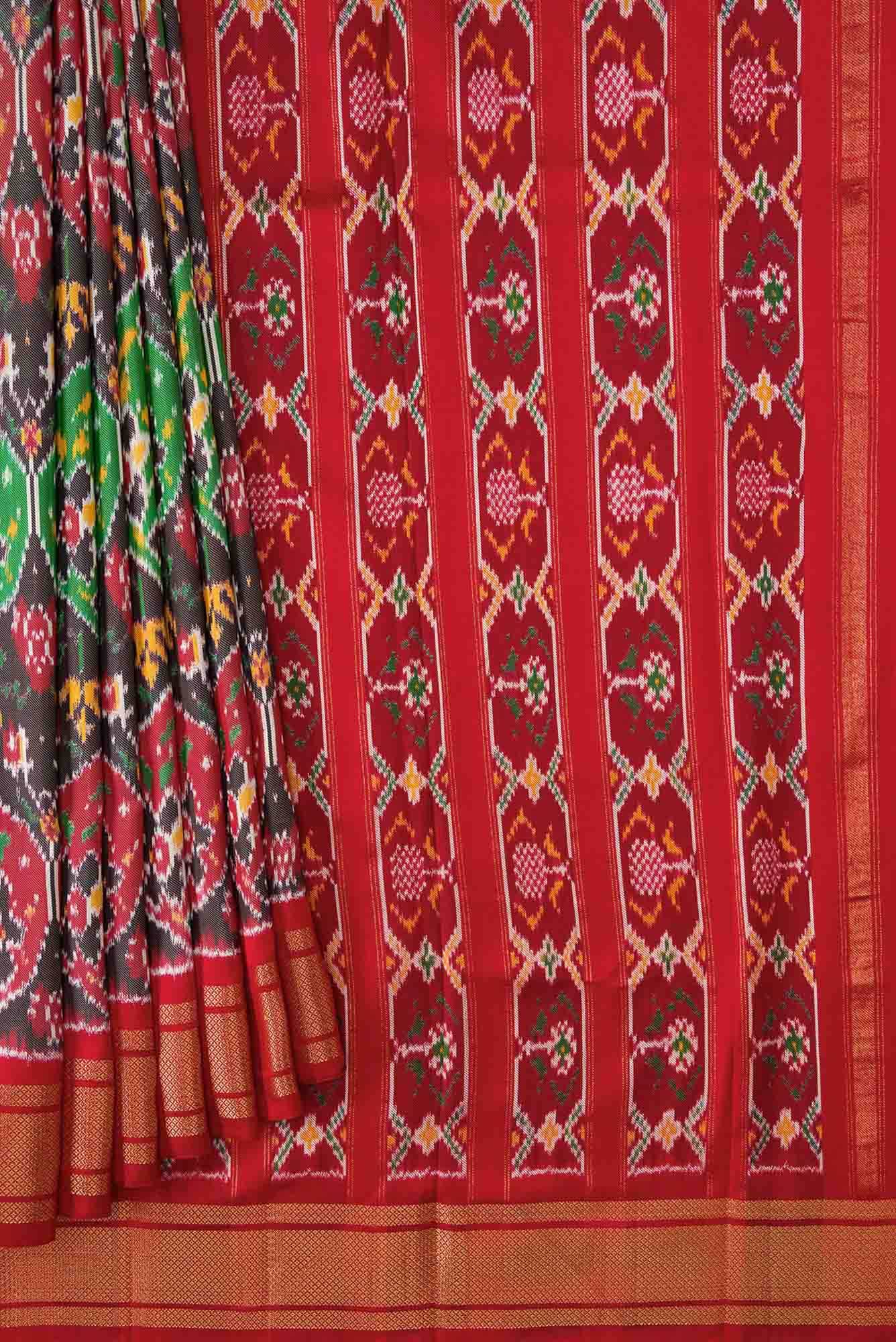 Pure Silk Pure Zari Maroon and Brown Dual Tone Double Ikat Saree - Image 2