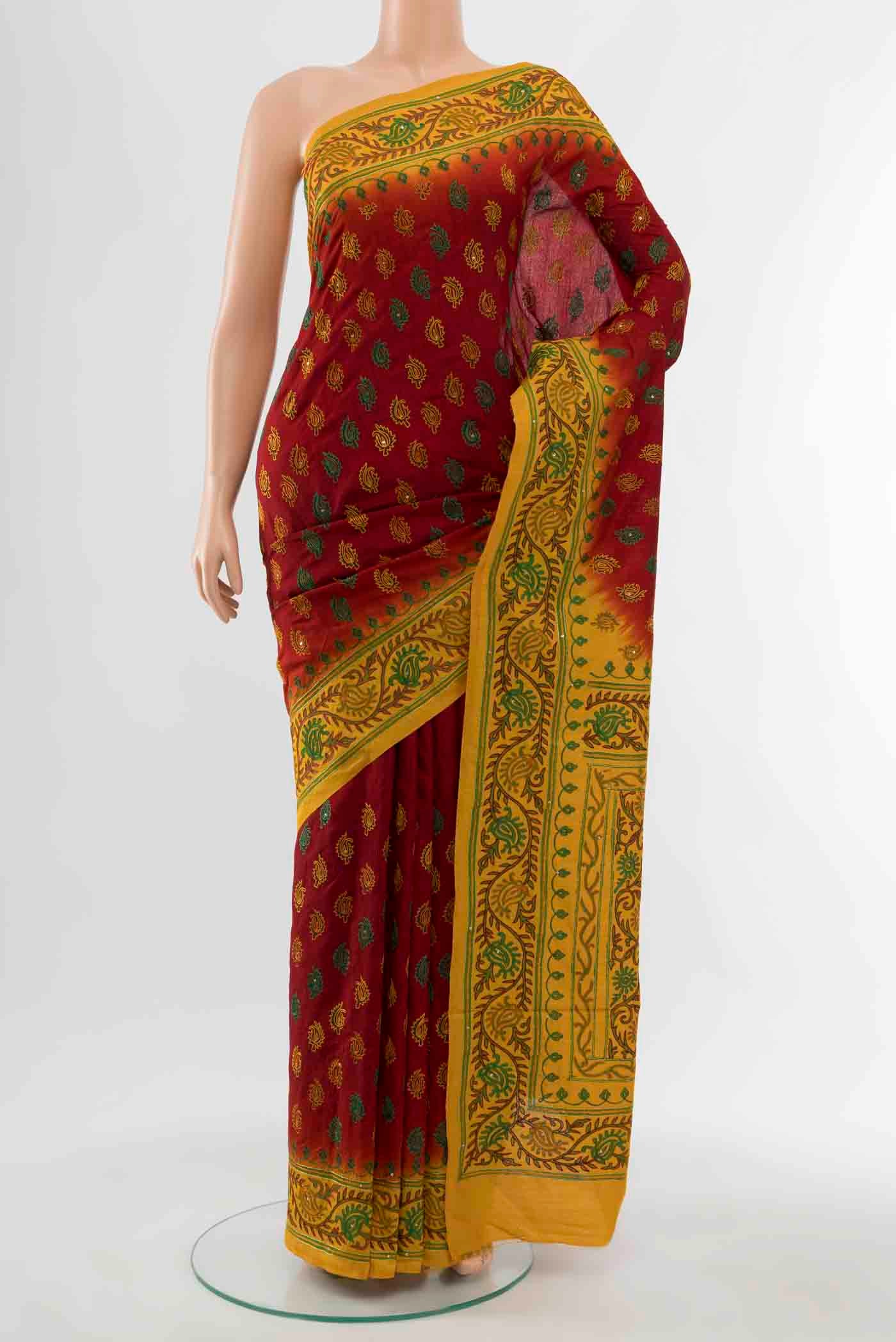 Maroon Blended Raw Silk Saree