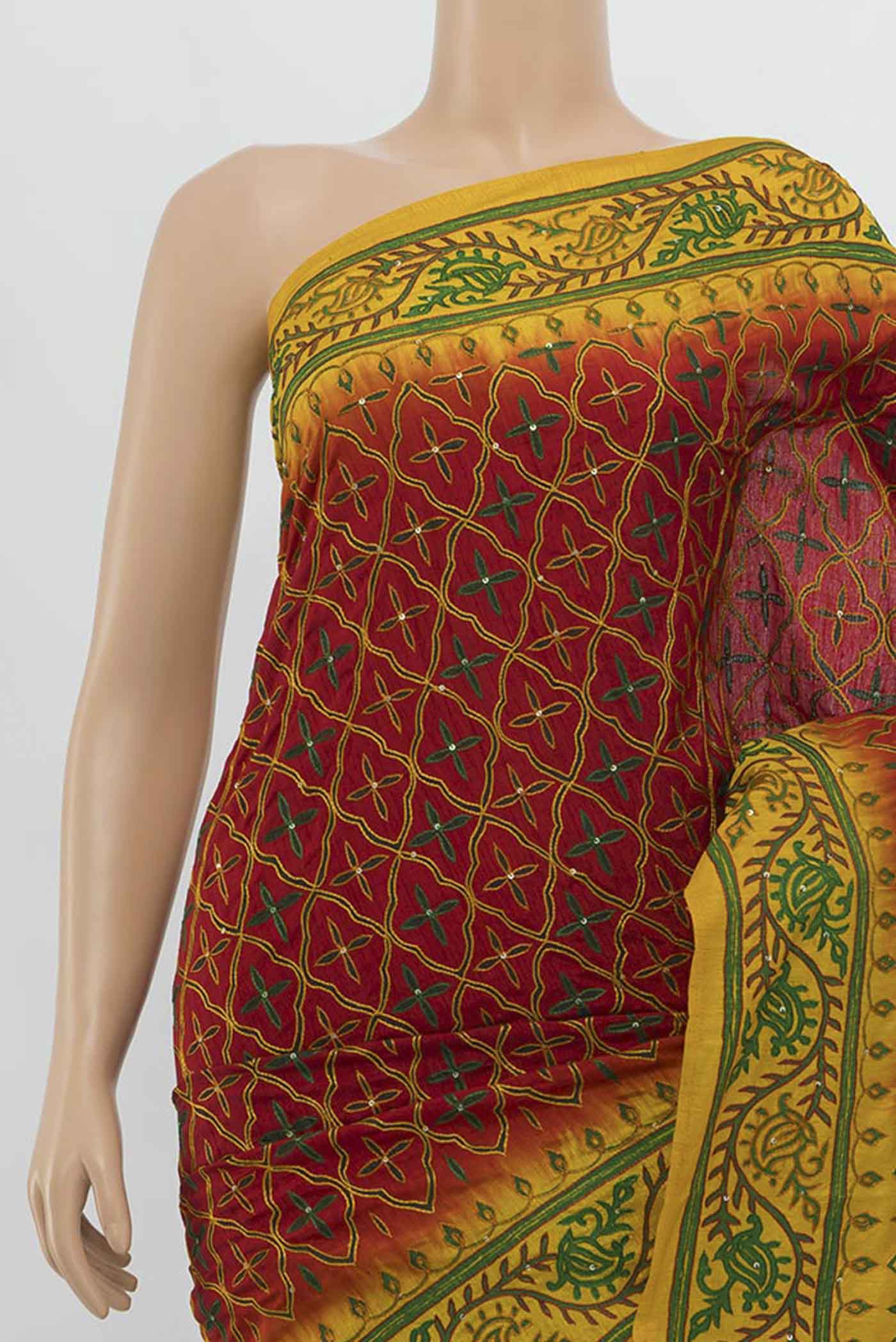 Red Blended Raw Silk Saree - Image 2