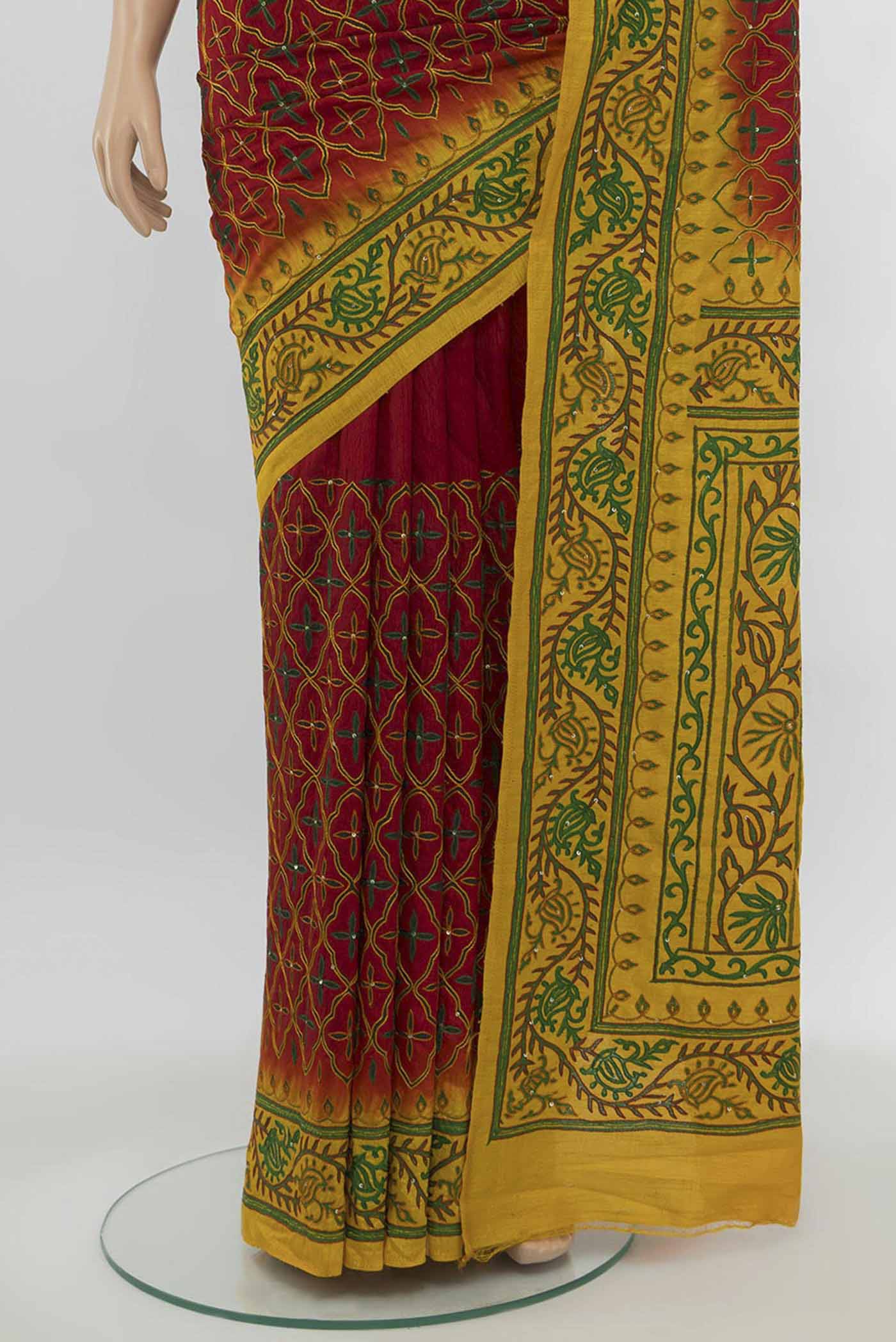 Red Blended Raw Silk Saree - Image 3