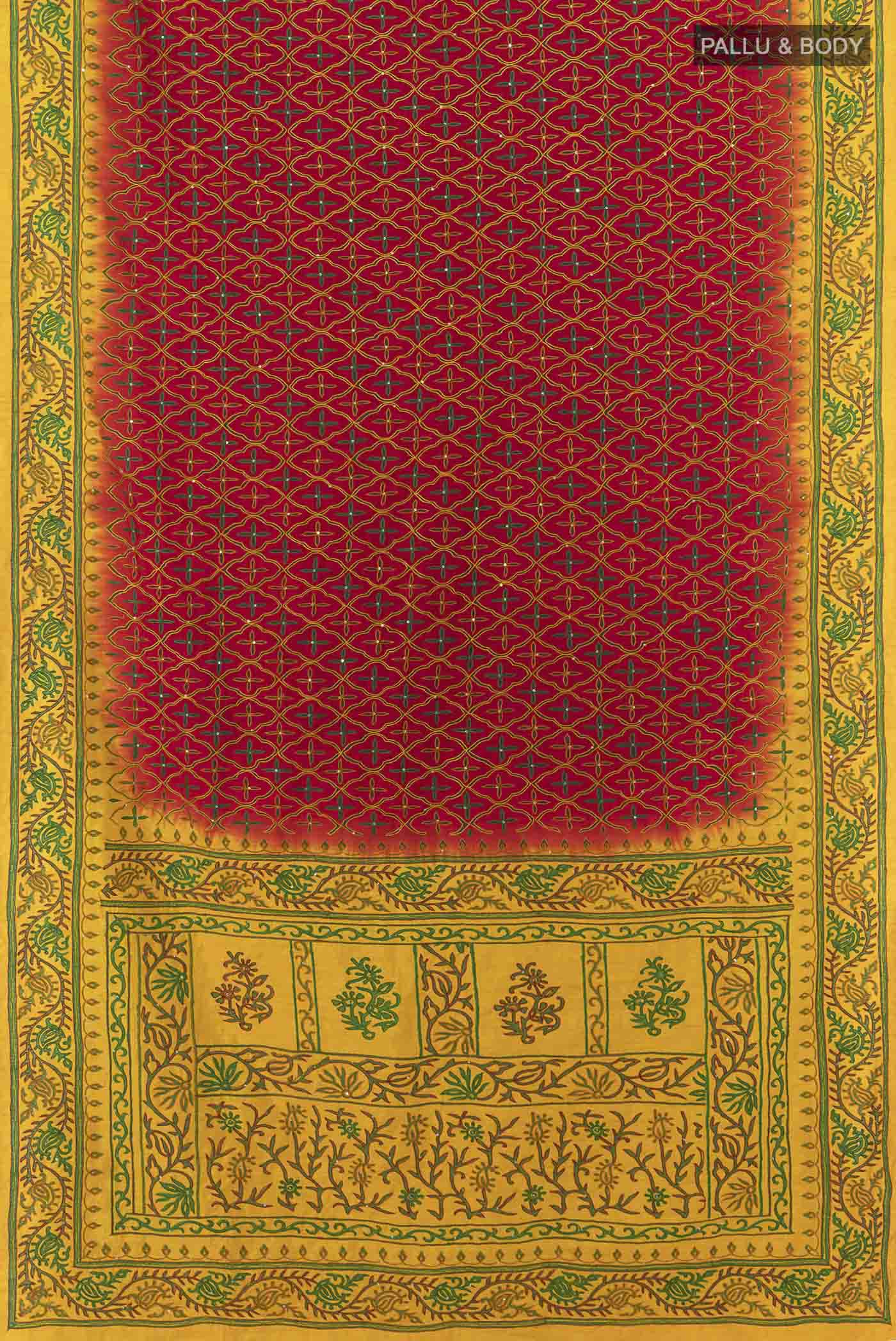 Red Blended Raw Silk Saree - Image 5