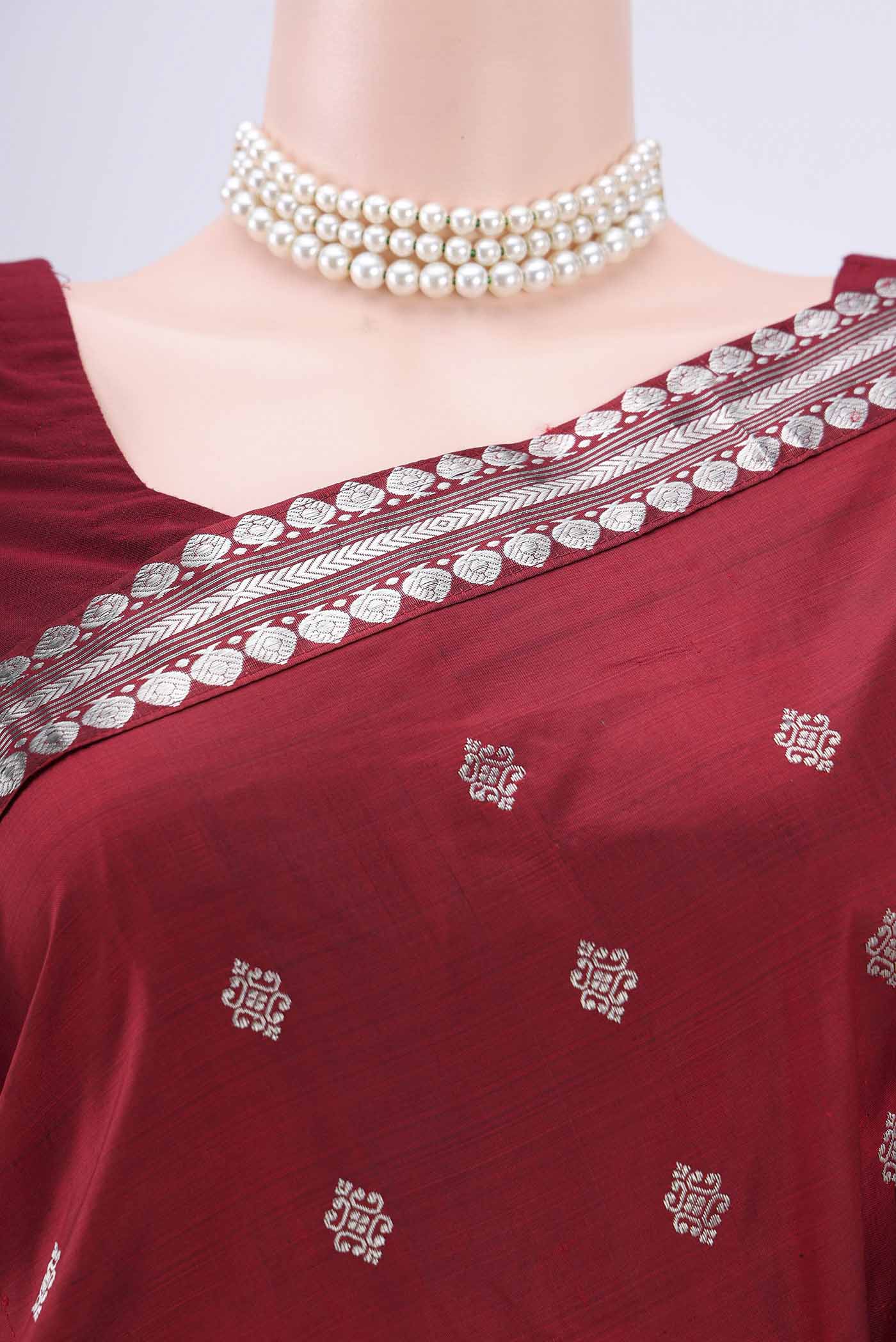 Maroon Assam Silk Saree - Image 2
