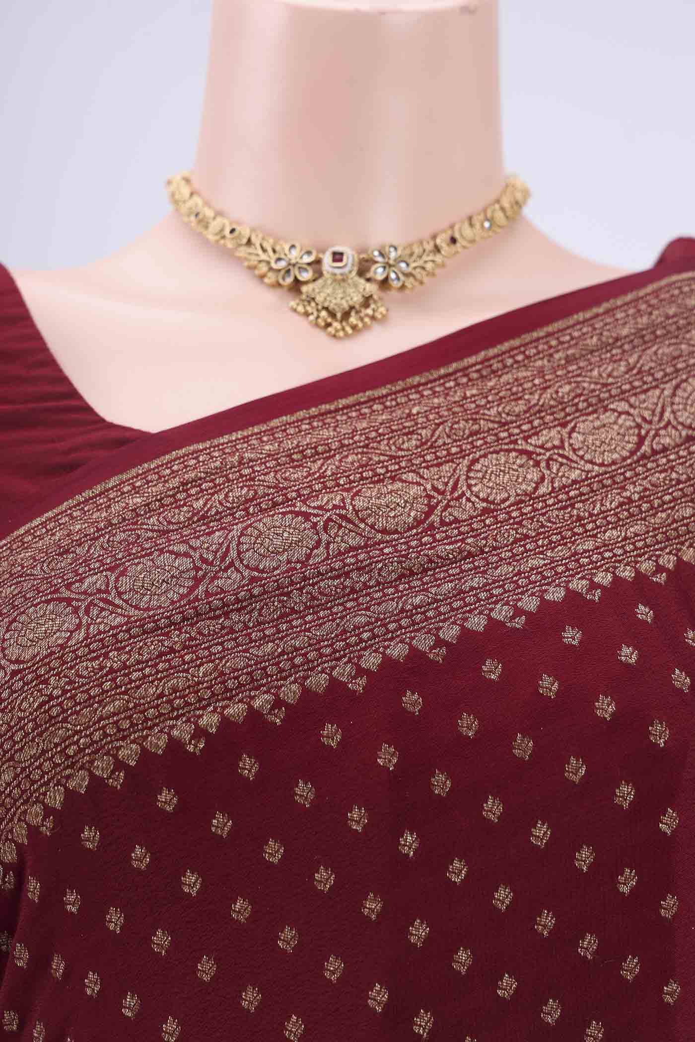 Maroon Banarasi Georgette Saree - Image 2