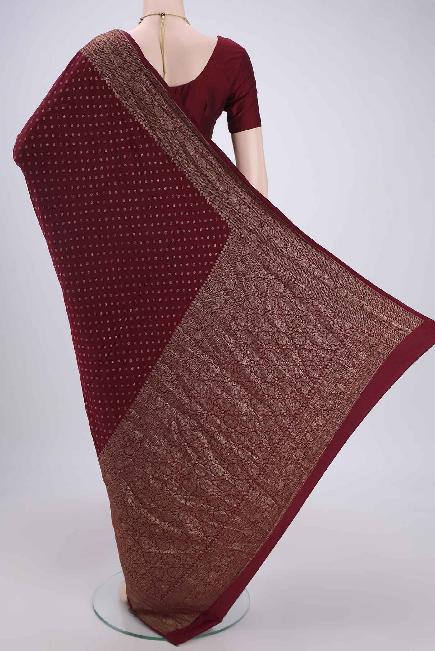 Maroon Banarasi Georgette Saree - Image 3