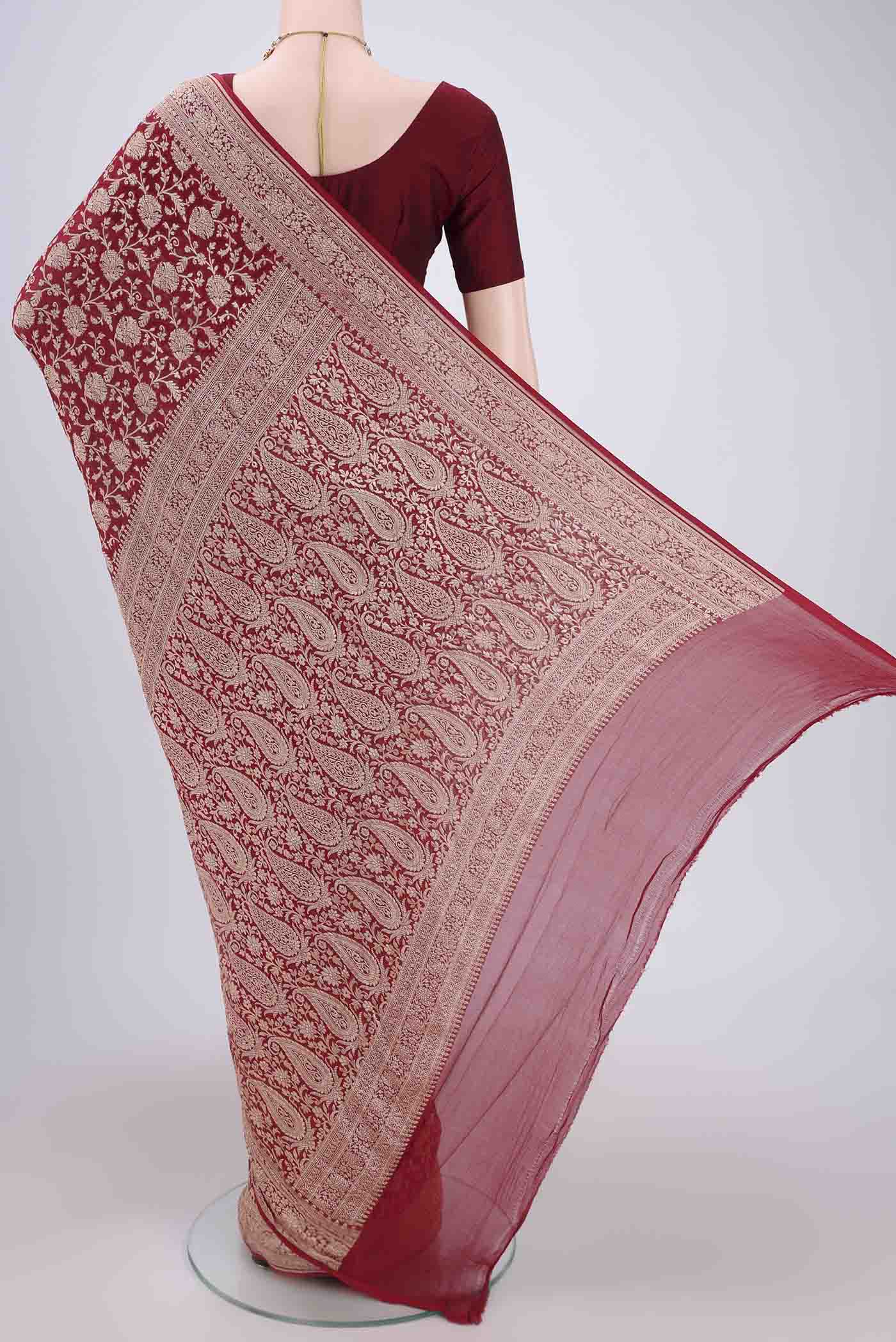 Maroon Banarasi Georgette Saree - Image 3