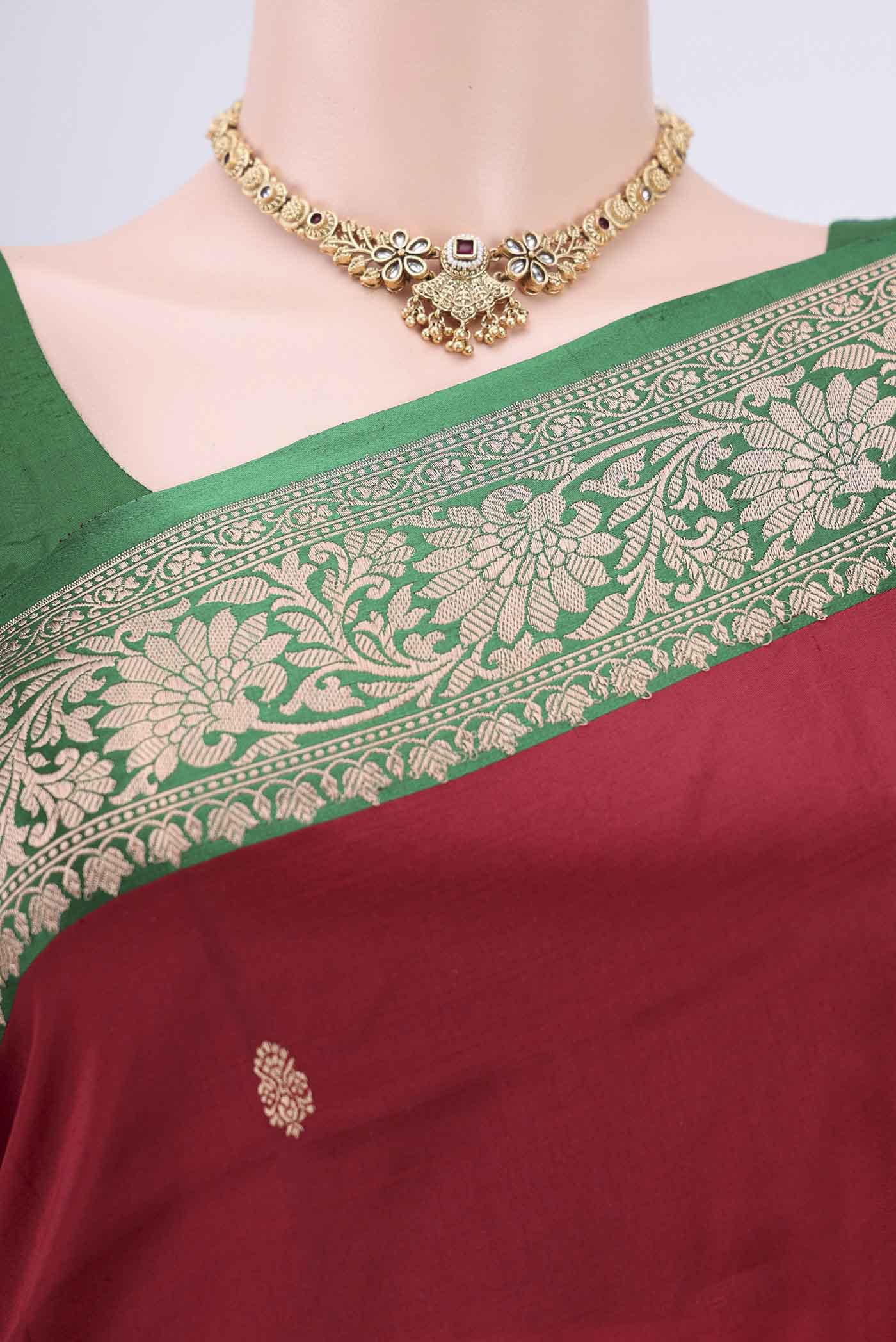 Maroon Banarasi Katan Silk Saree - Image 2