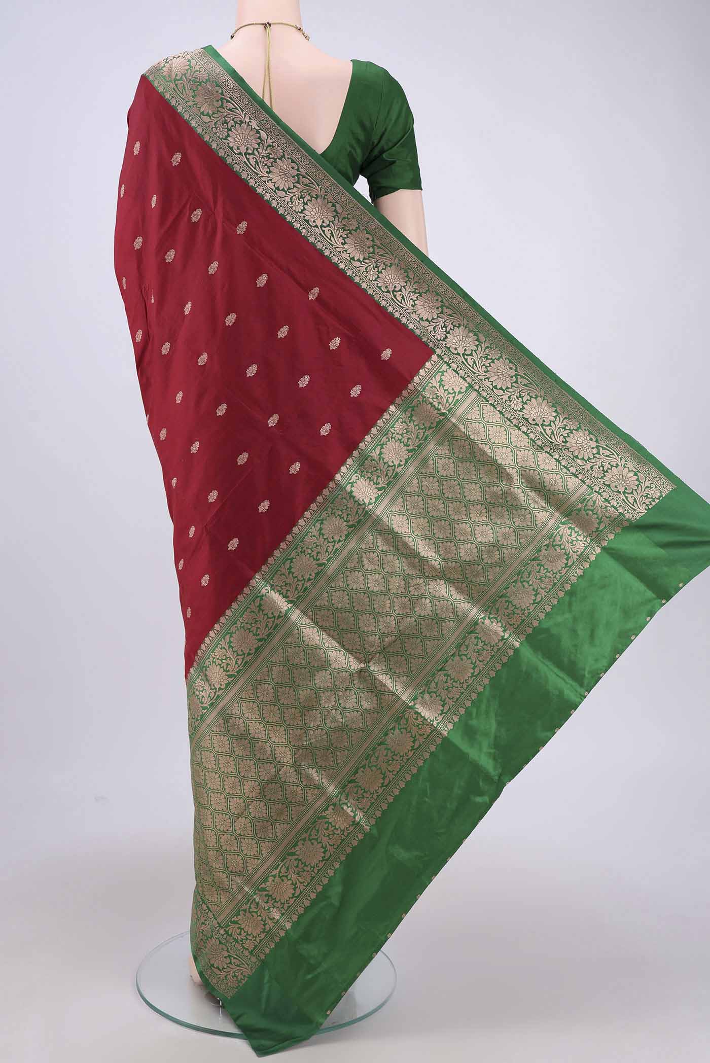 Maroon Banarasi Katan Silk Saree - Image 3