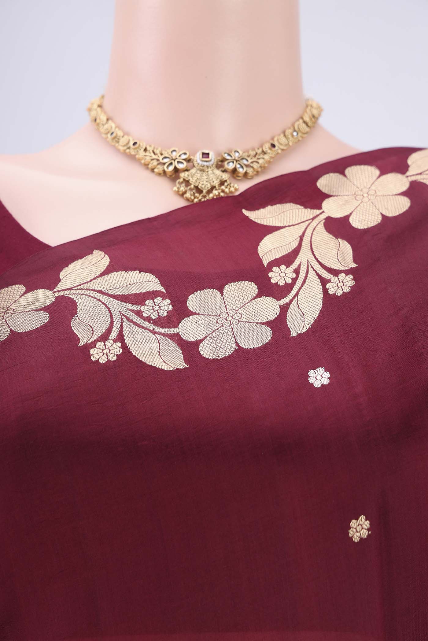 Maroon Banarasi Katan Silk Saree - Image 2