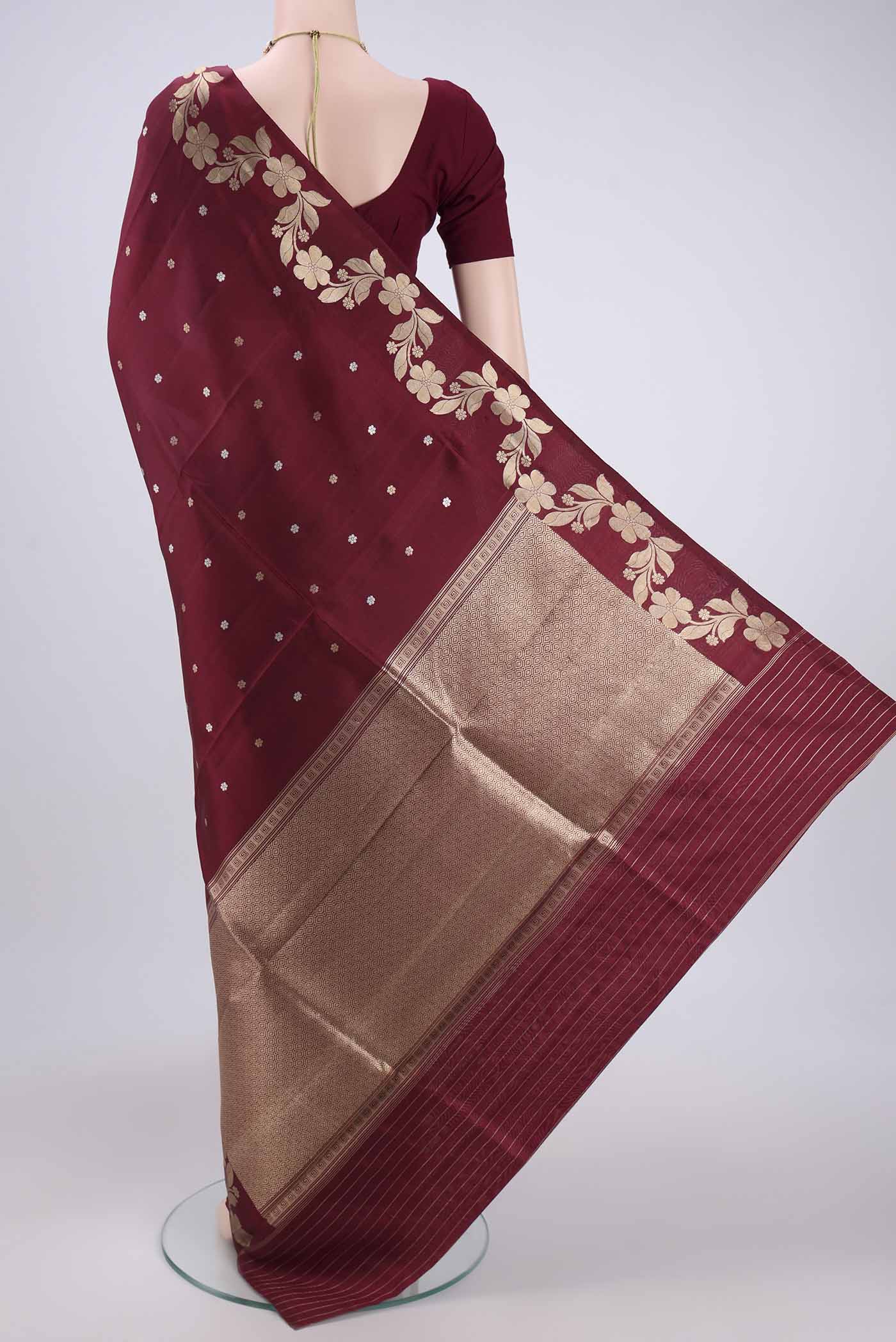 Maroon Banarasi Katan Silk Saree - Image 3