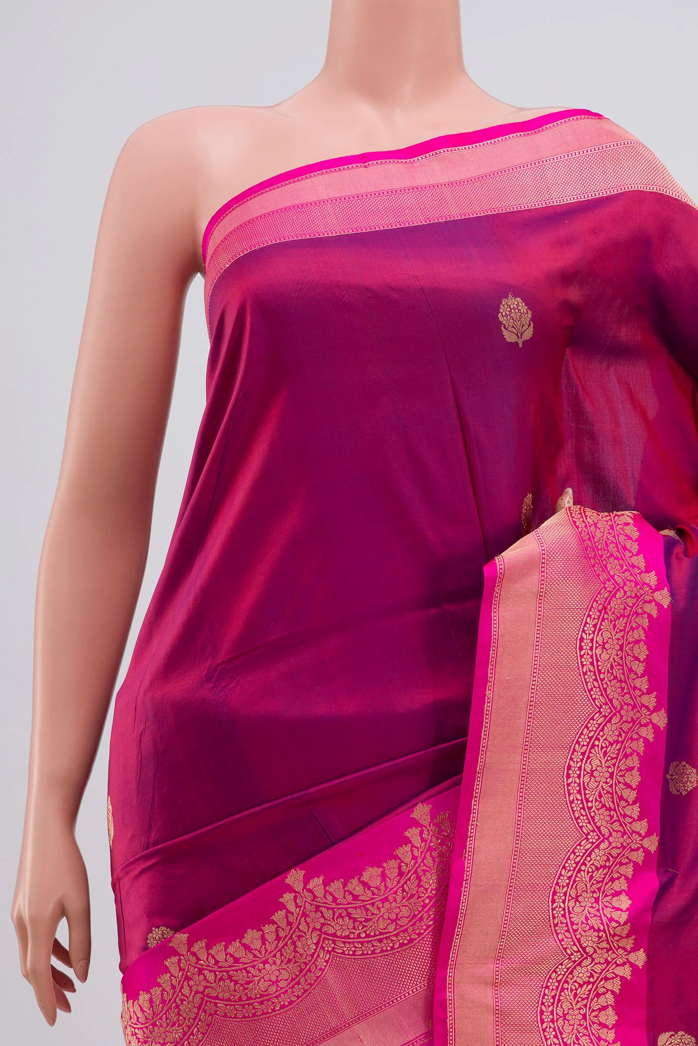 Magenta Banarasi Katan Silk Saree - Image 2
