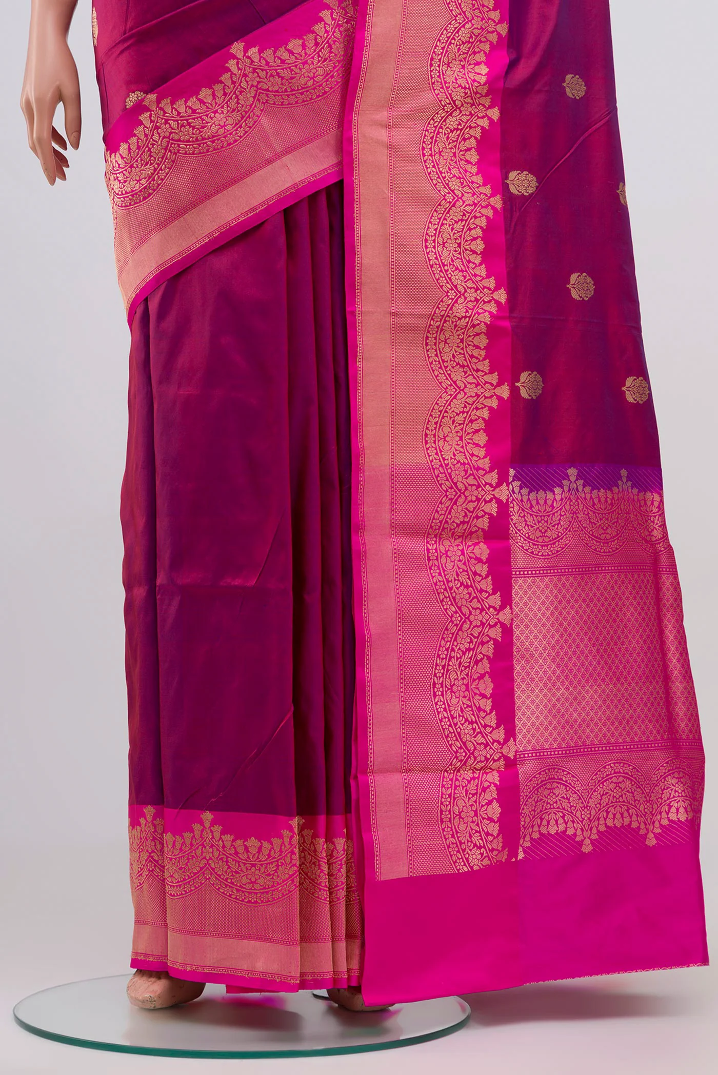 Magenta Banarasi Katan Silk Saree - Image 3
