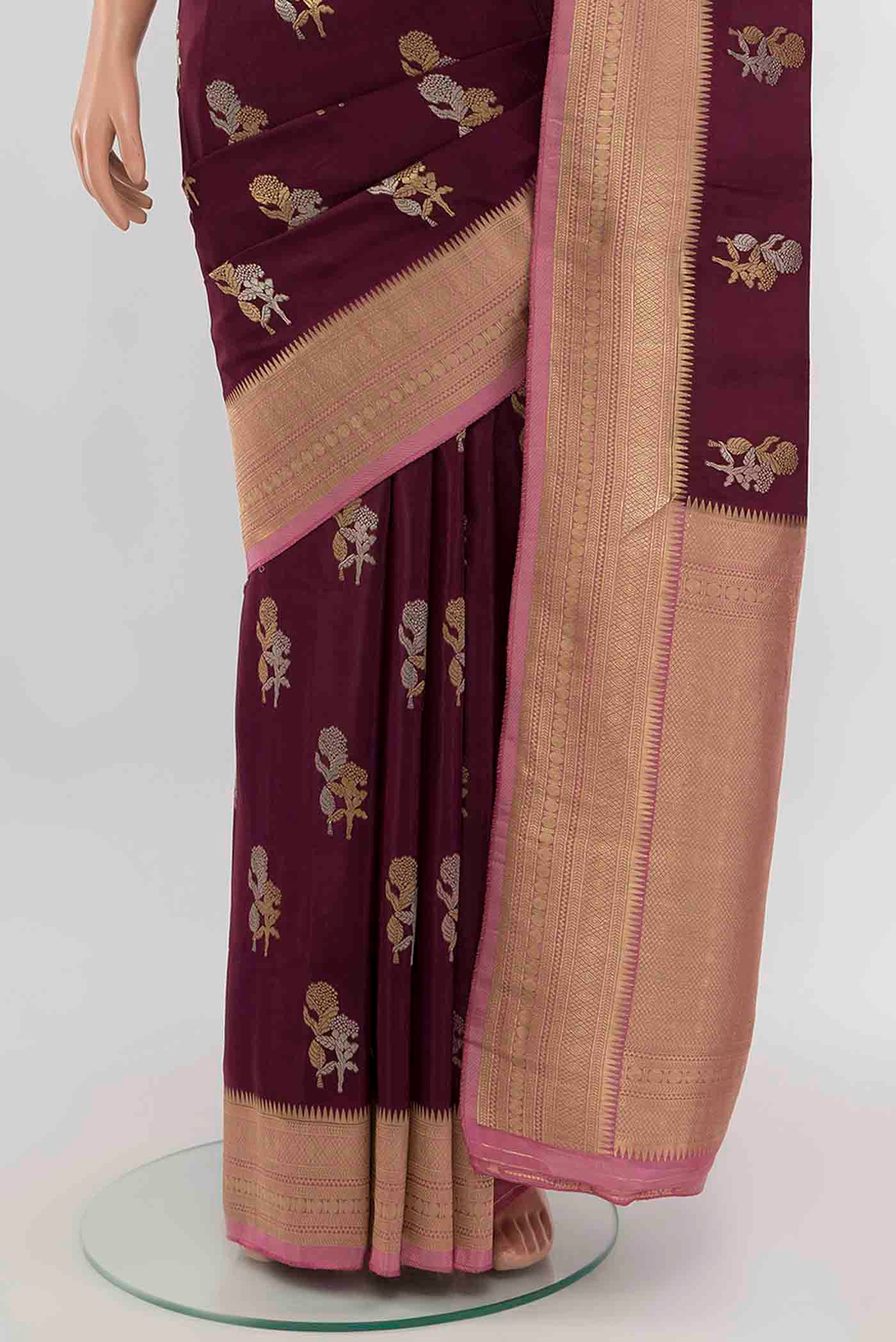 Maroon Banarasi Raw Silk Saree - Image 3