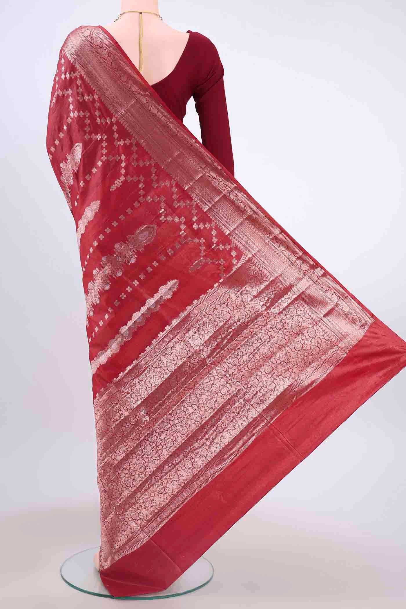 Maroon Banarasi Tussar Silk Saree - Image 3