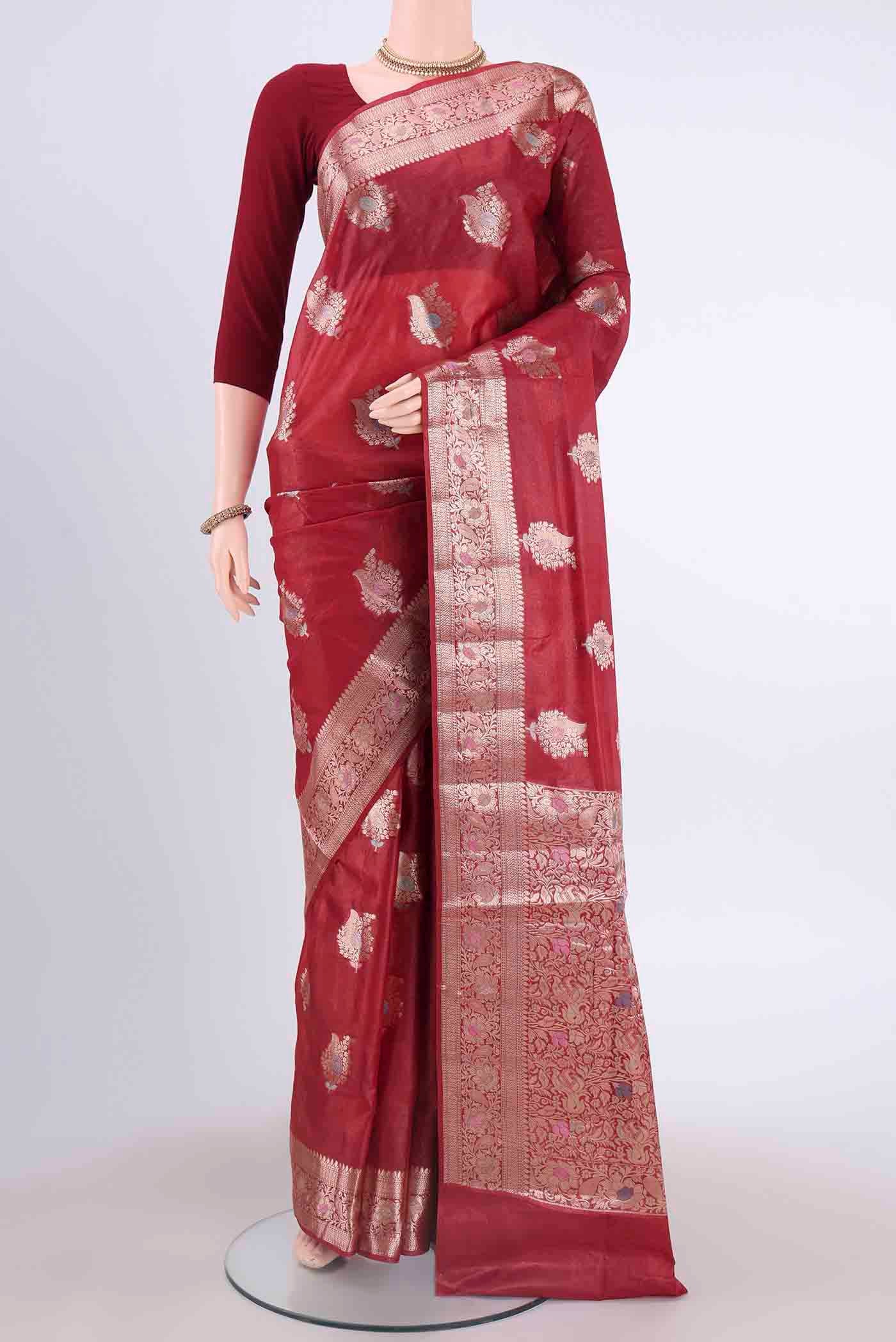 Maroon Banarasi Tussar Silk Saree