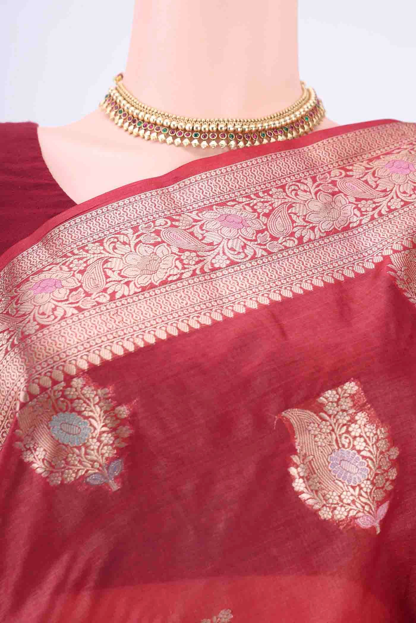 Maroon Banarasi Tussar Silk Saree - Image 2