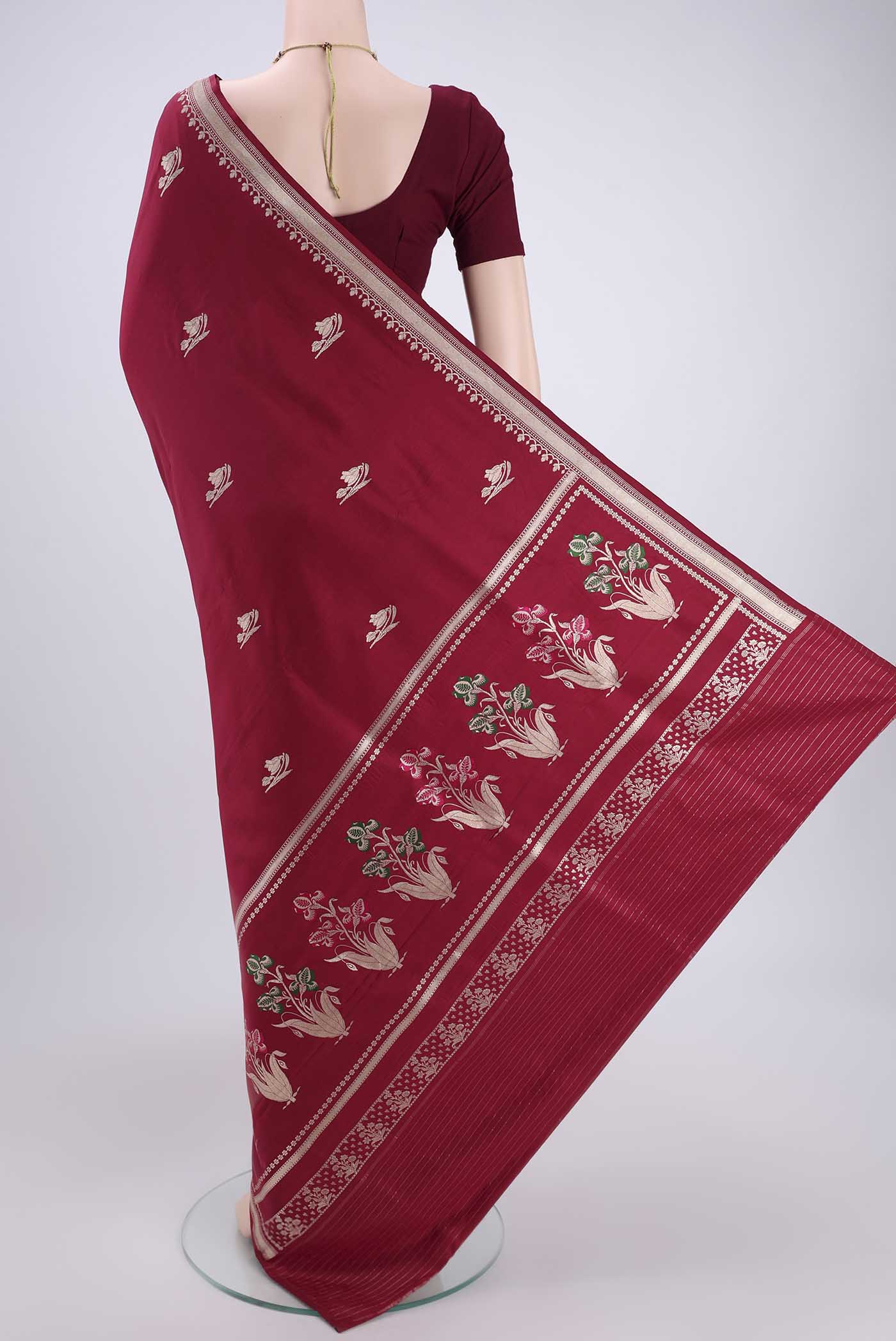 Maroon Banarasi Silk Saree - Image 3