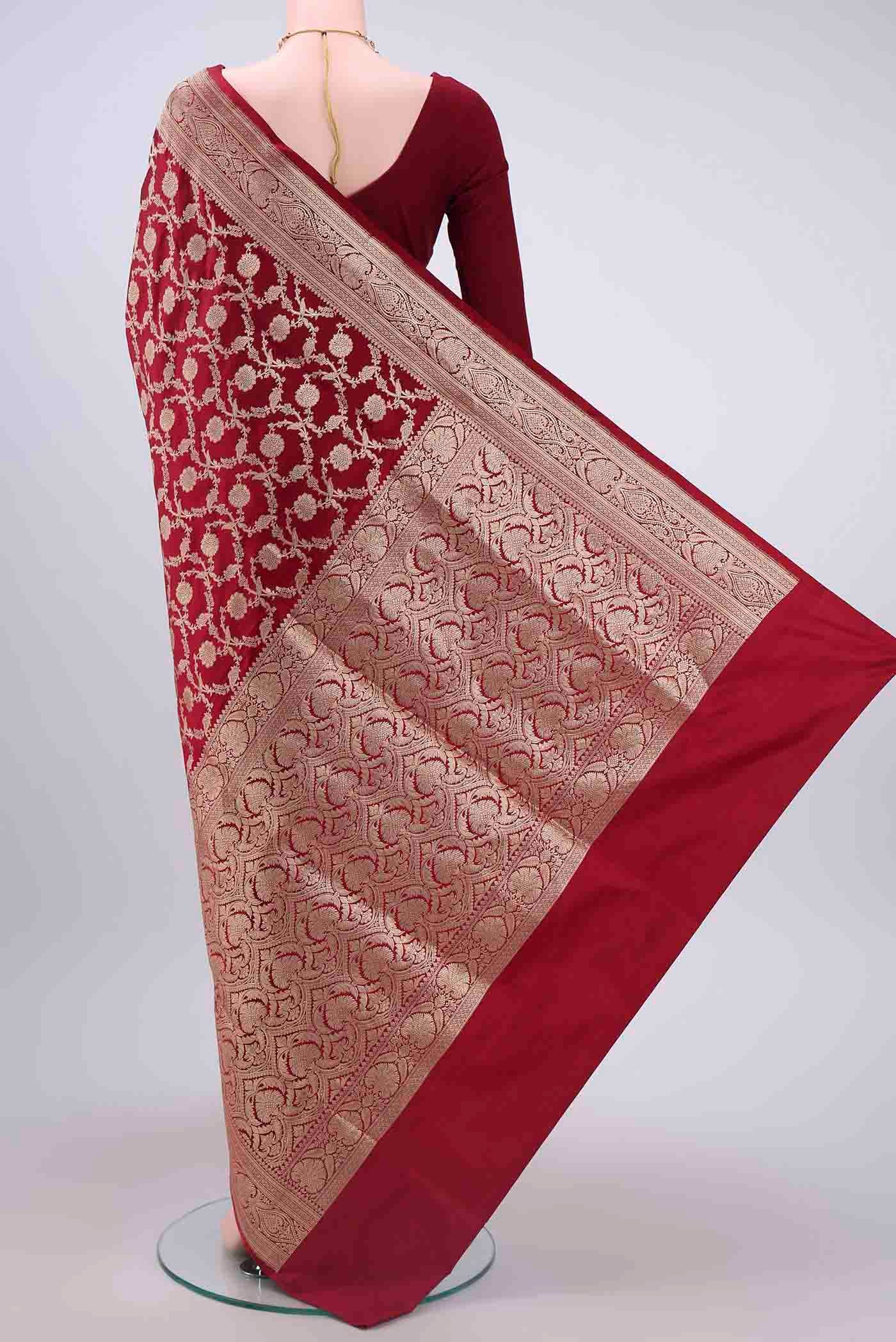 Maroon Banarasi Silk Saree - Image 3