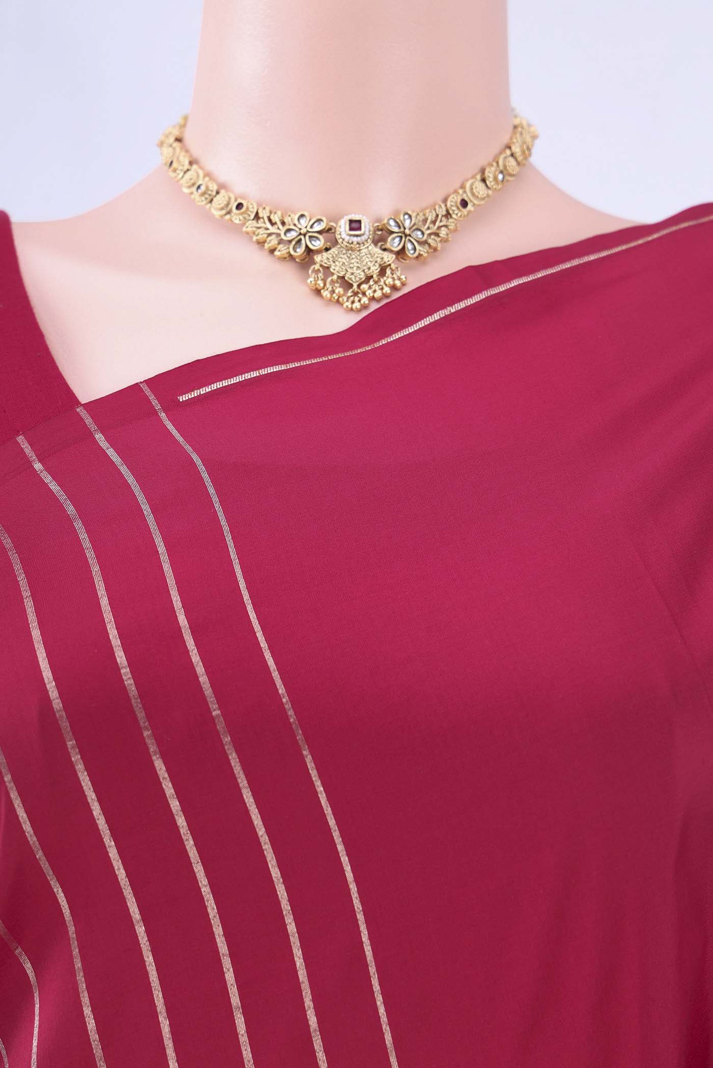 Maroon Banarasi Silk Saree - Image 2