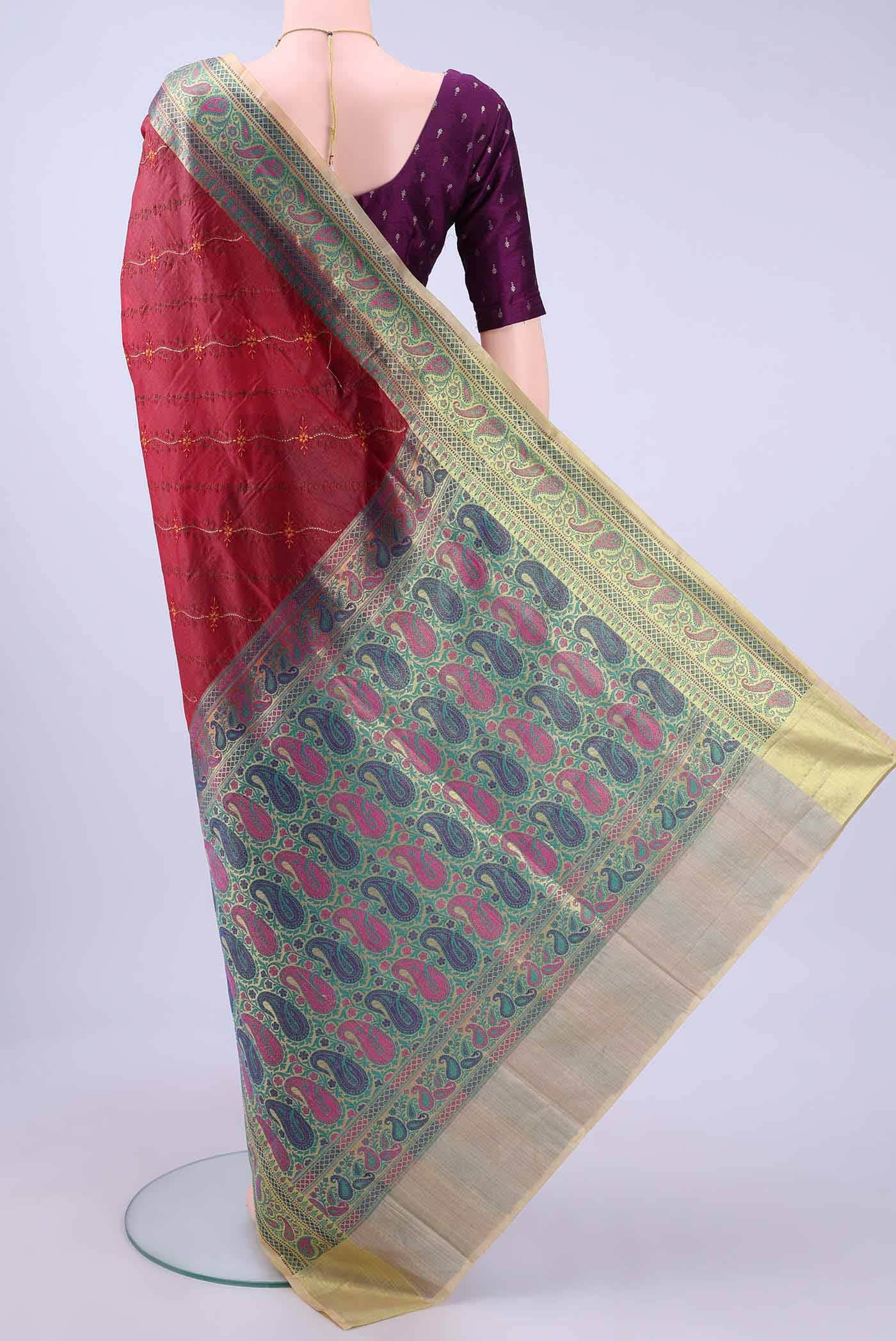 Maroon Banarasi Silk Saree - Image 2