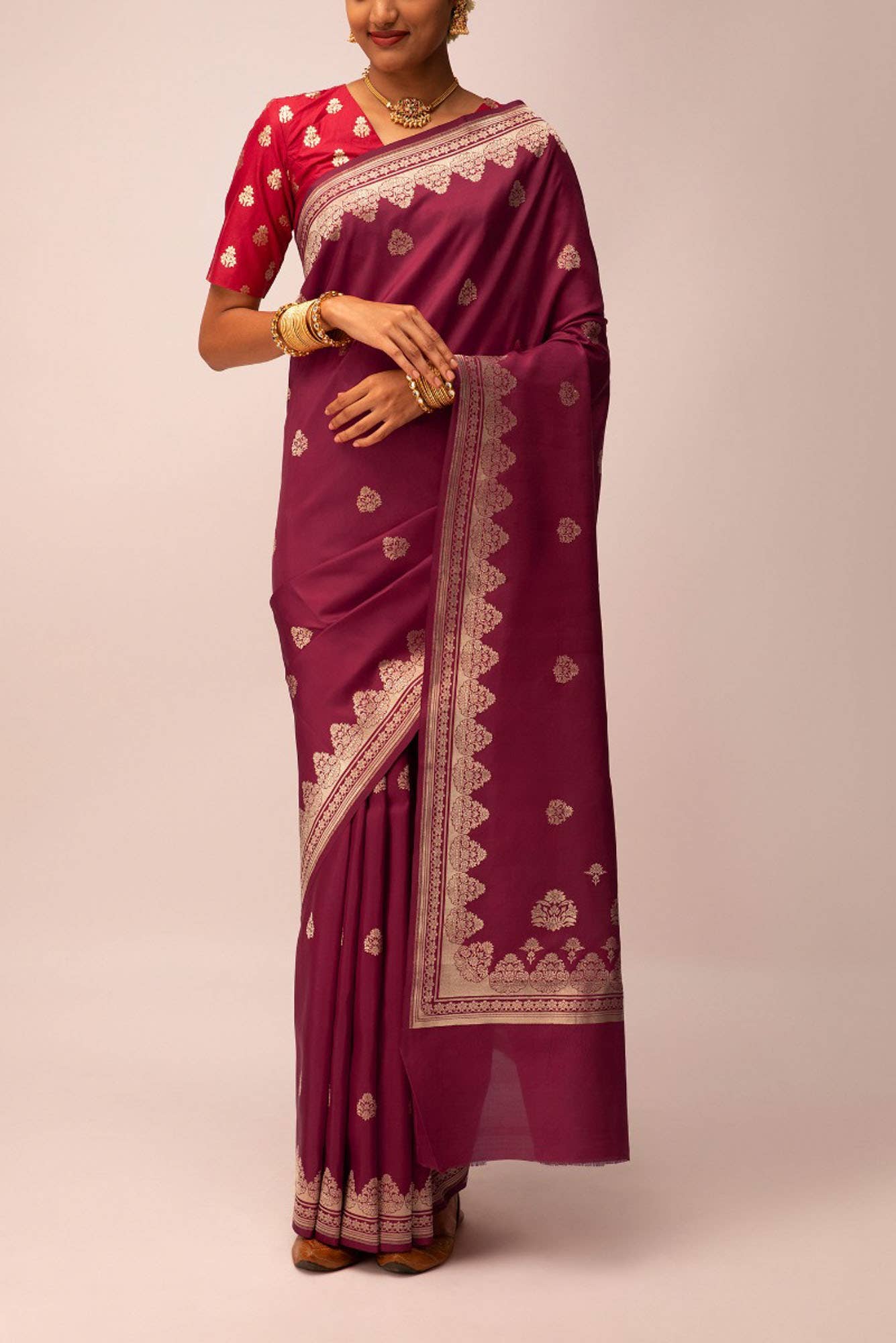 Uma-Maroon Banarasi Silk Saree - Image 2