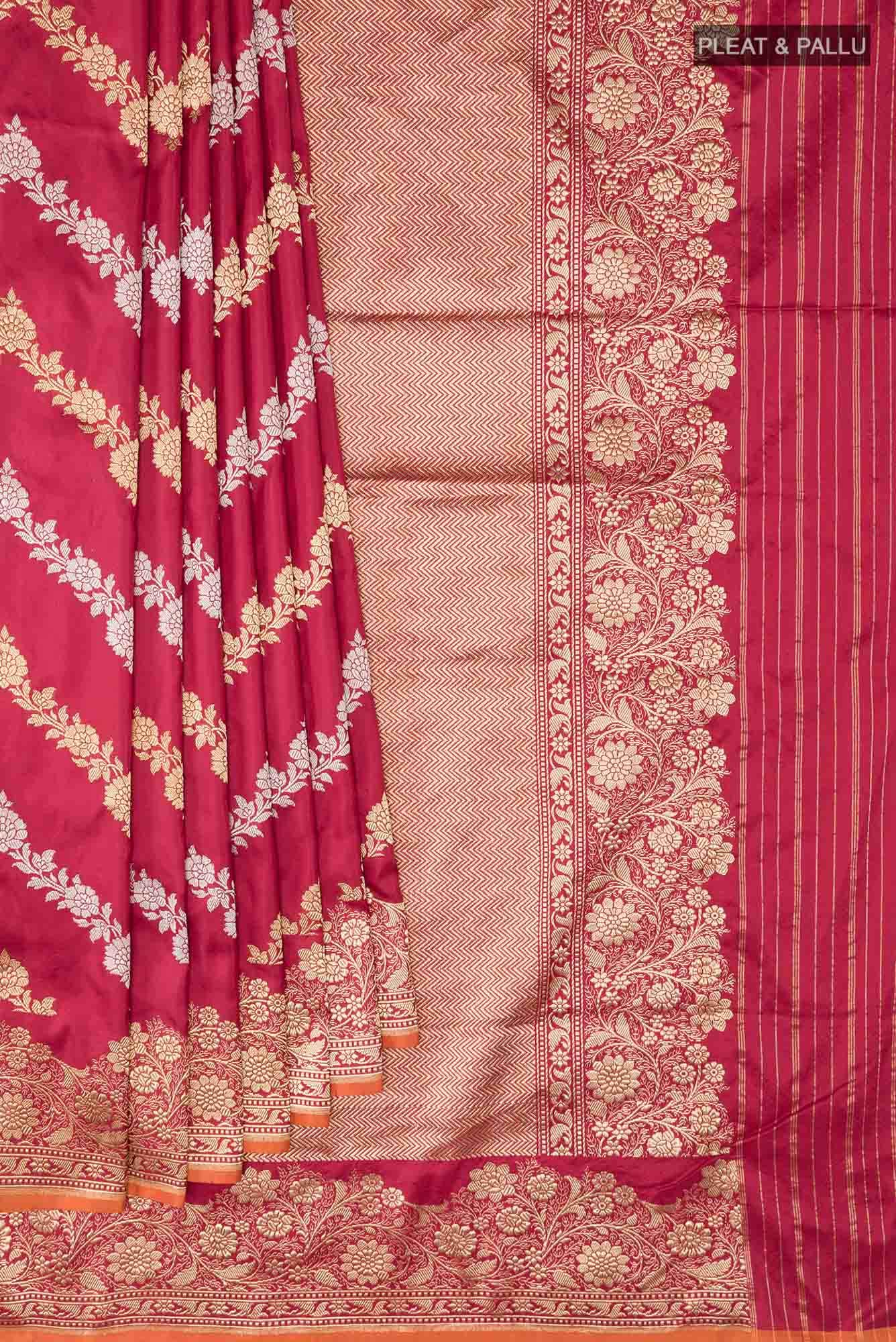 Maroon Banarasi Silk Saree - Image 2