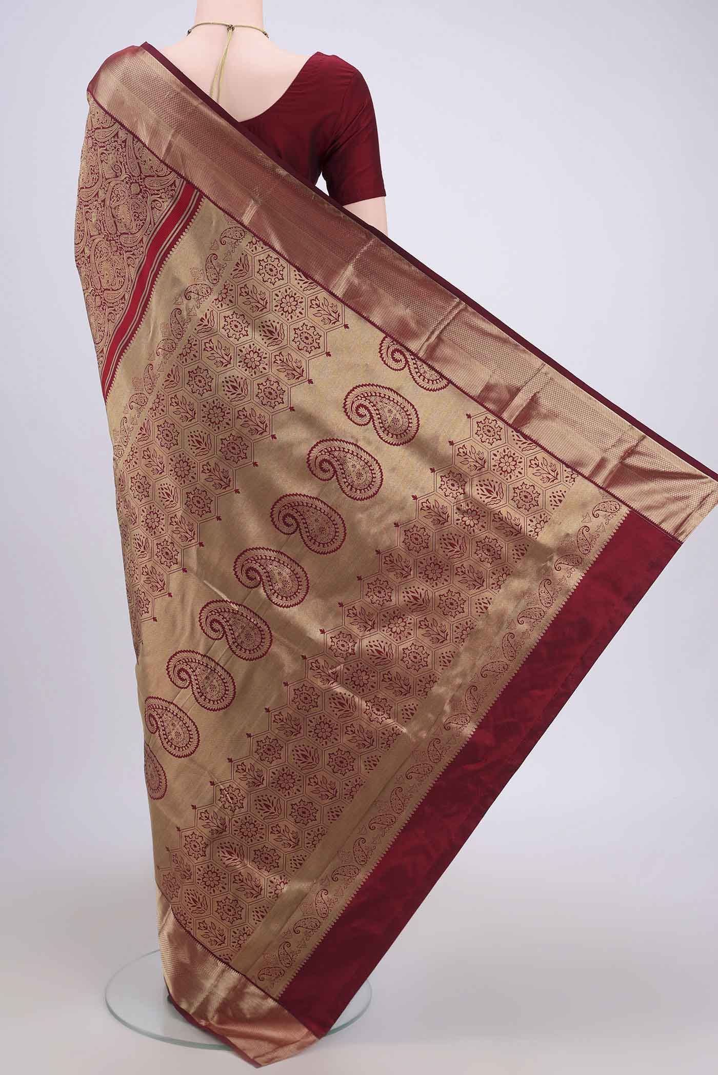 Maroon Bangalore Silk Saree - Image 3