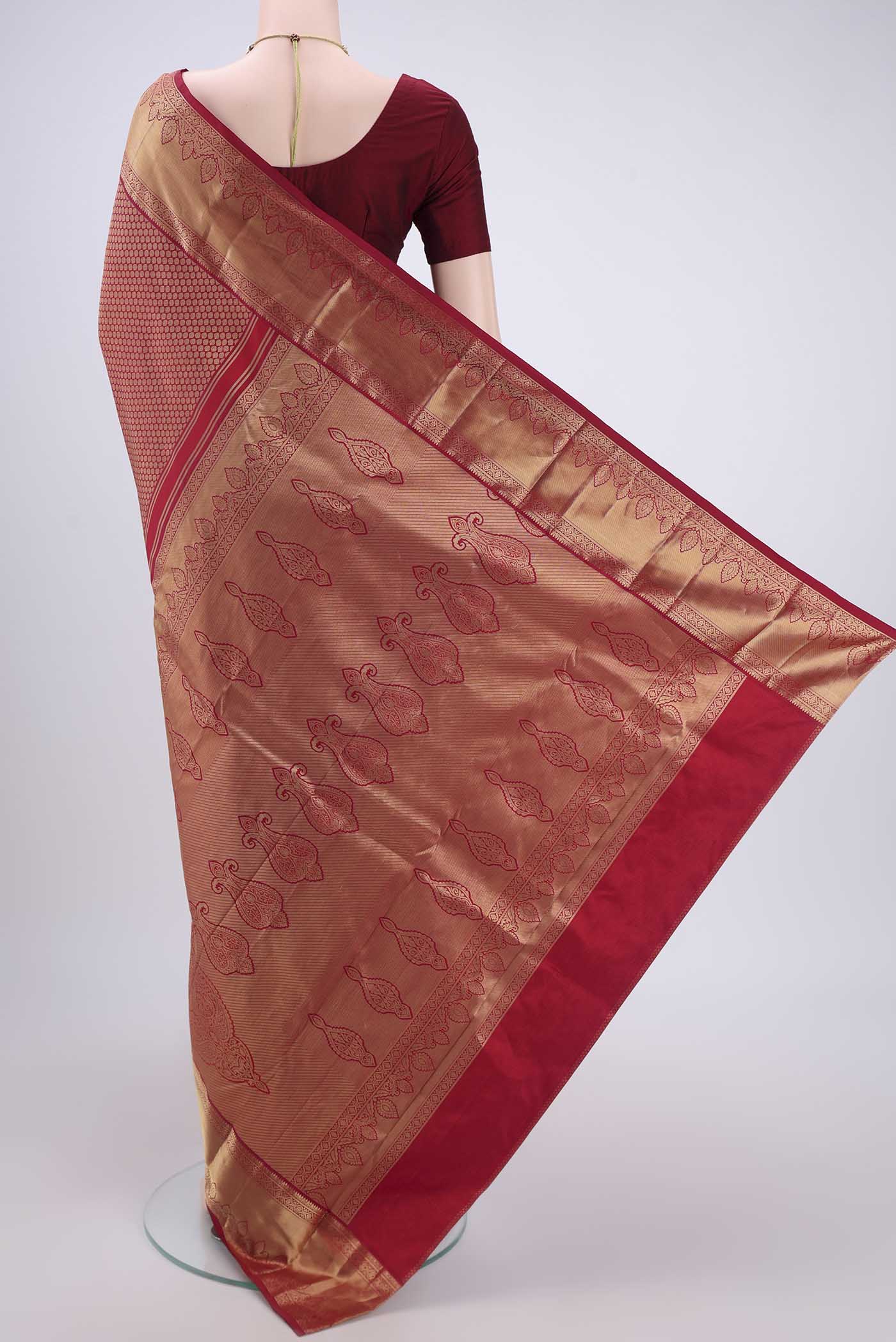 Maroon Bangalore Silk Saree - Image 3