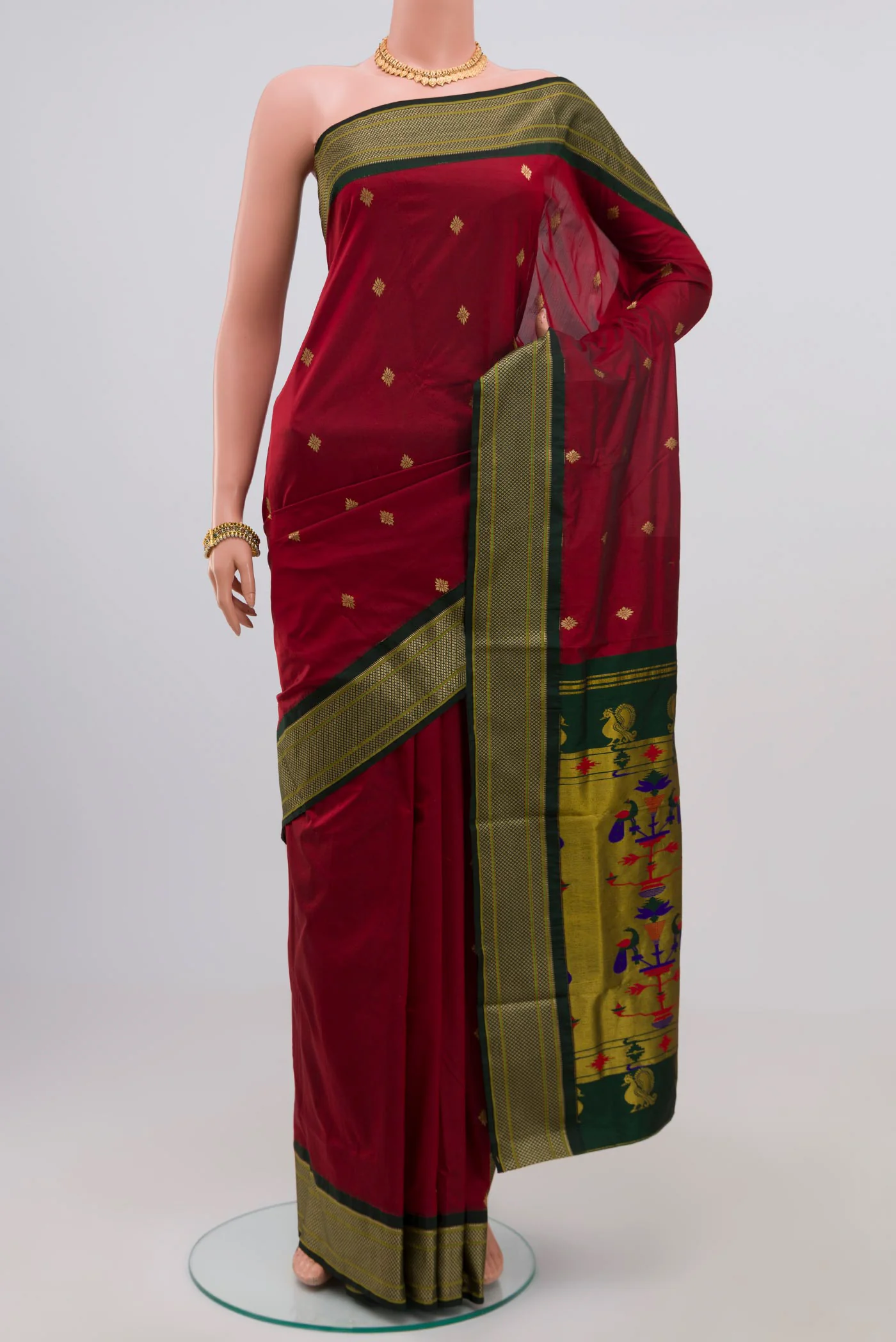 Maroon Blended Paithani Silk Saree