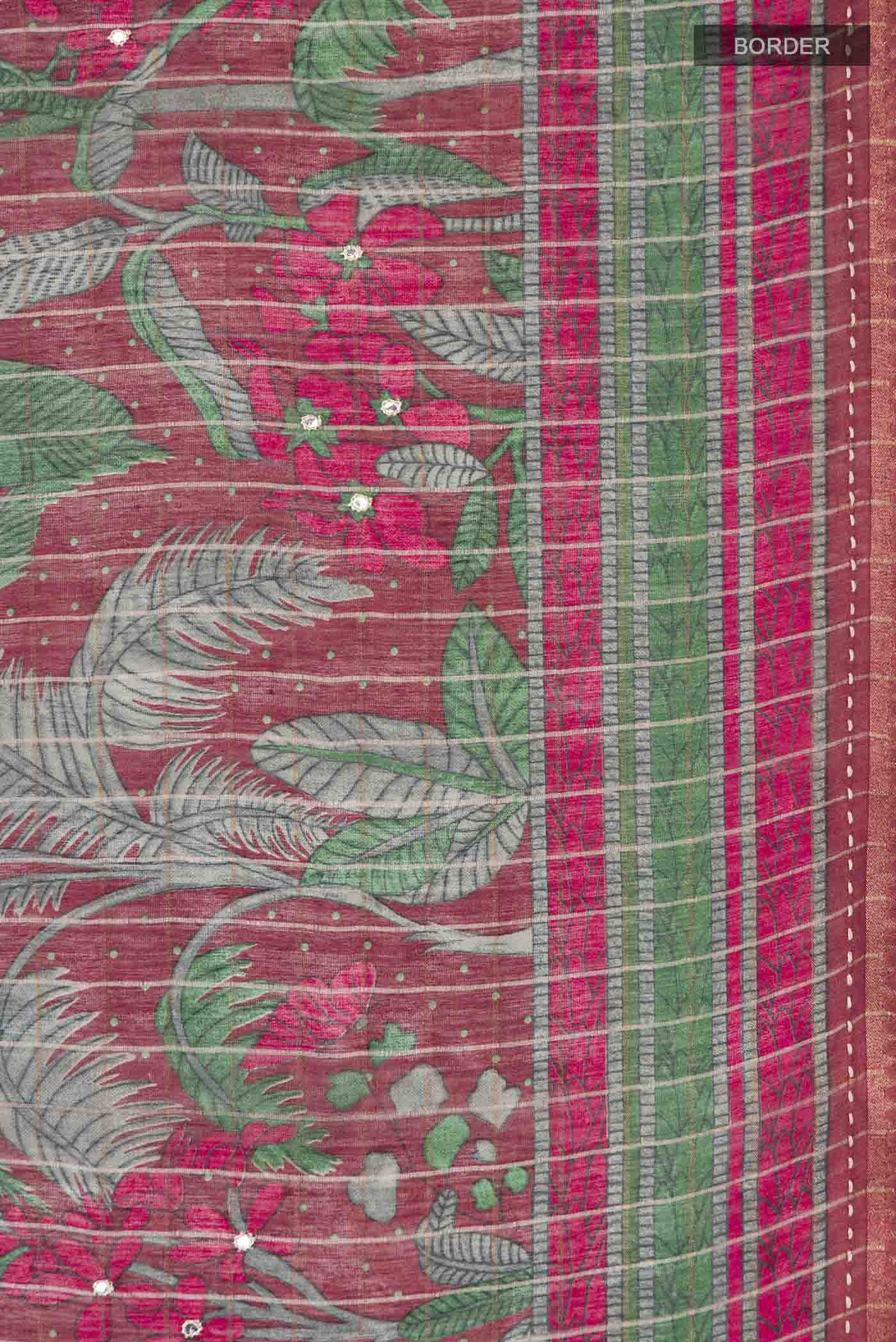 Maroon Bhagalpuri Tussar Silk Saree - Image 3