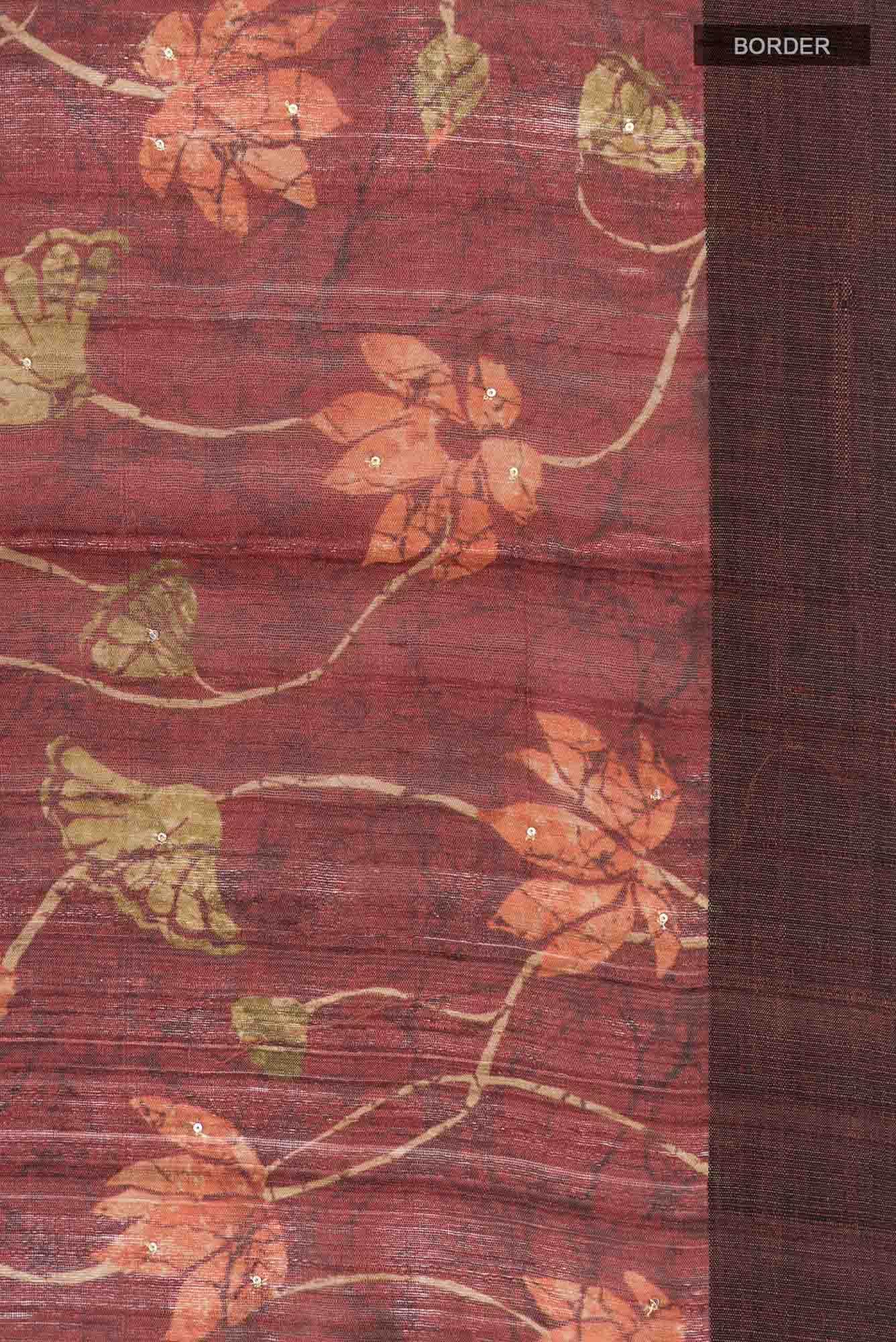 Brown Bhagalpuri Tussar Silk Saree - Image 4