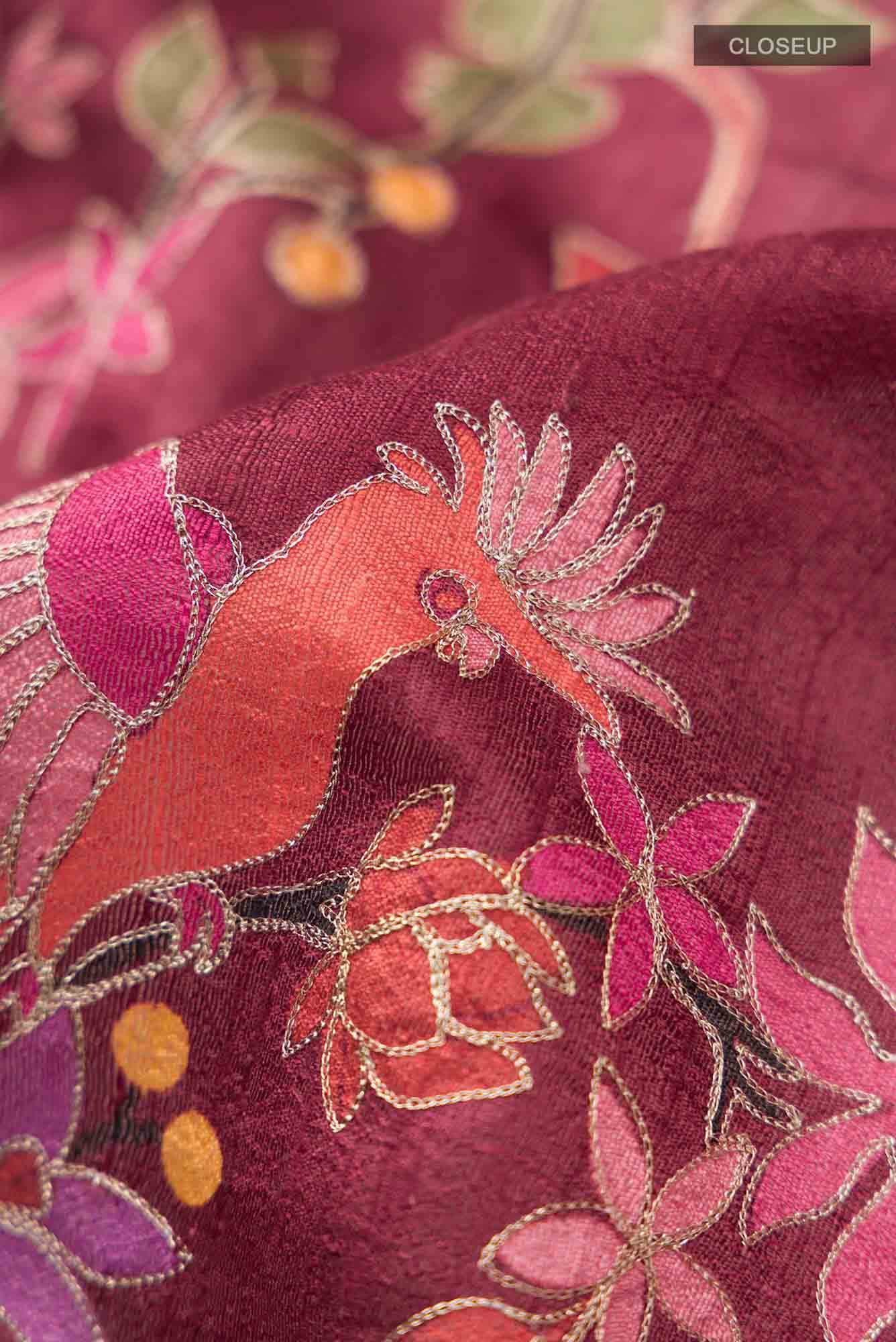 Maroon Bhagalpuri Tussar Silk Saree - Image 3