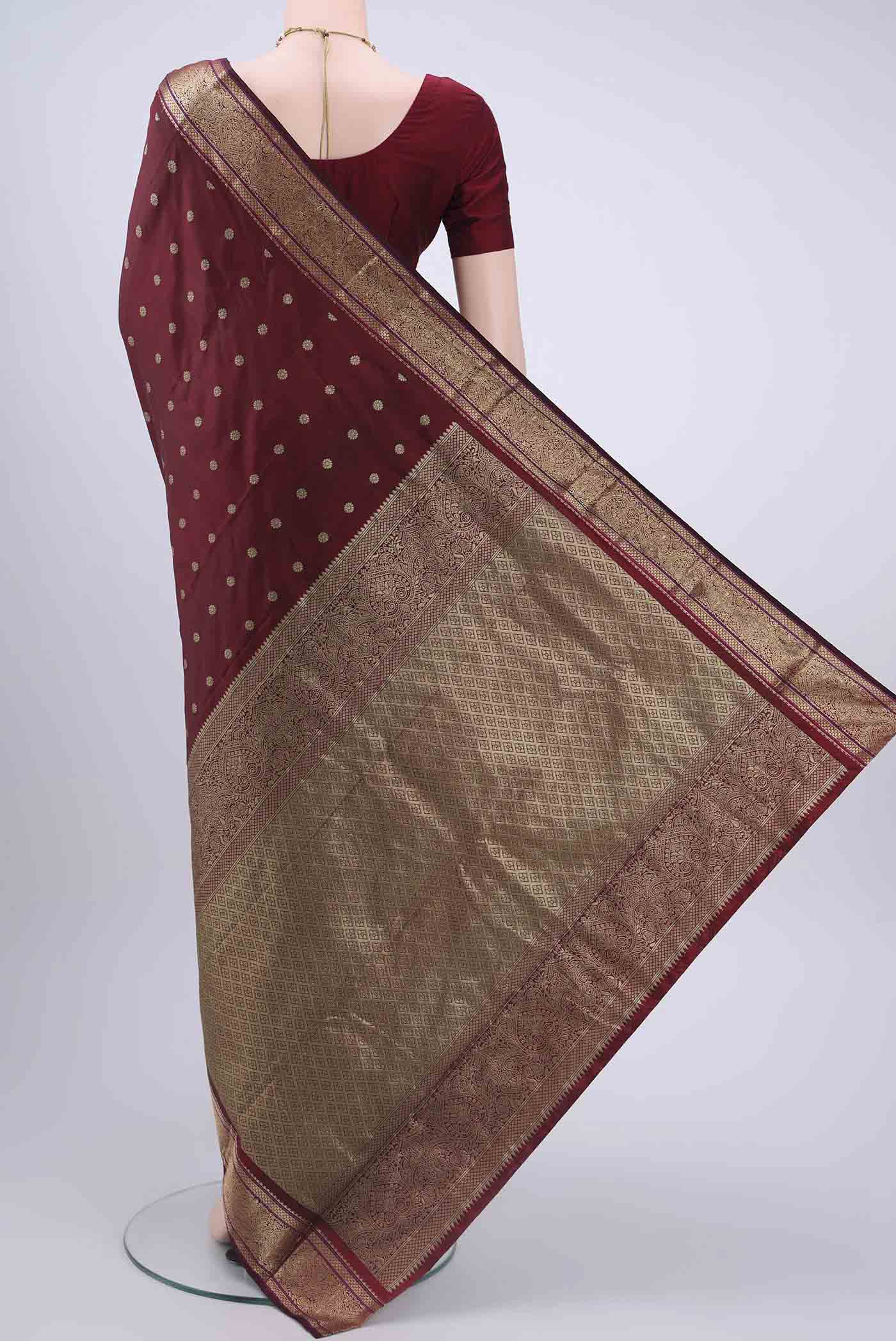 Maroon Blended Bangalore Silk Saree - Image 3
