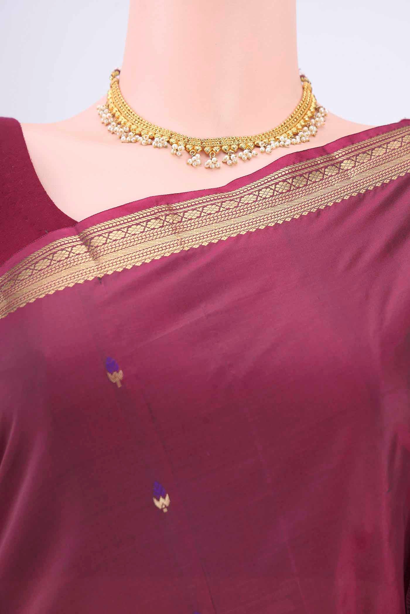 Maroon Blended Bangalore Silk Saree - Image 2