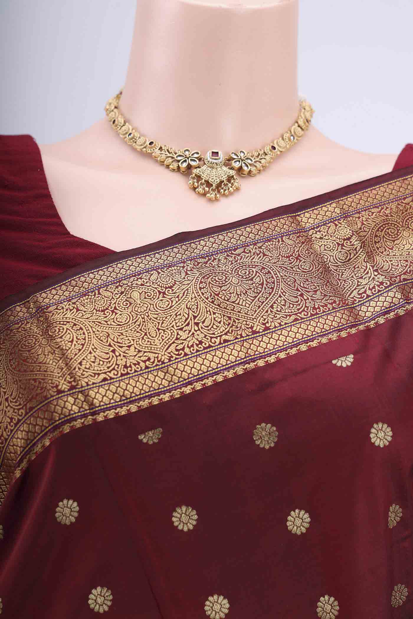 Maroon Blended Bangalore Silk Saree - Image 2
