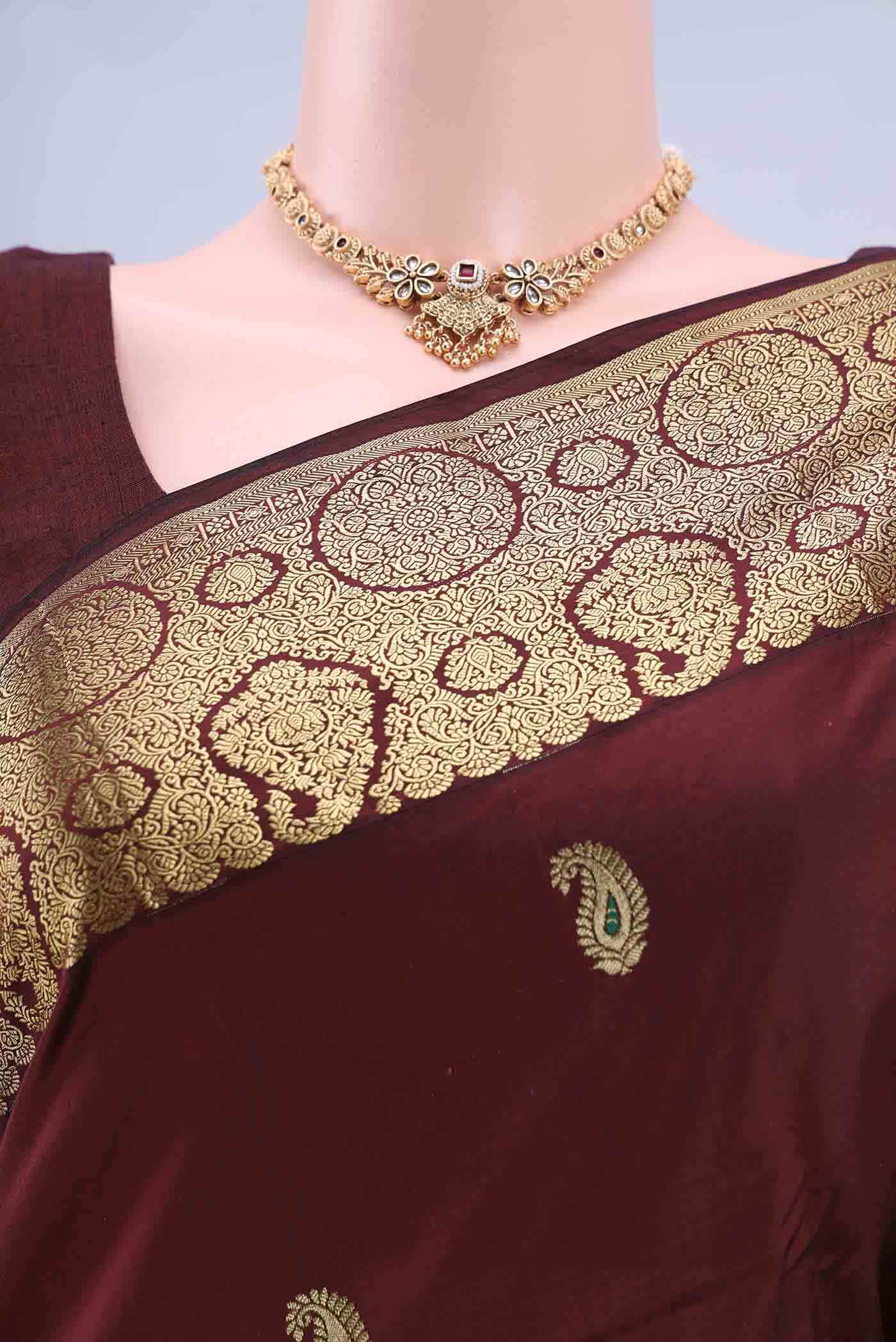 Maroon Blended Bangalore Silk Saree - Image 3