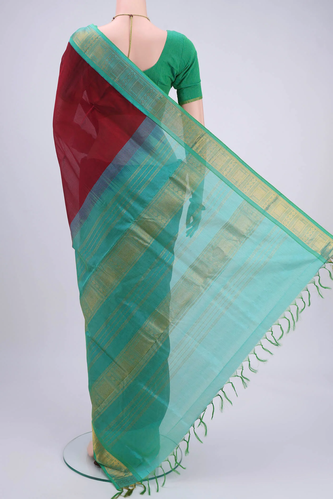 Maroon Silk Cotton Saree - Image 3