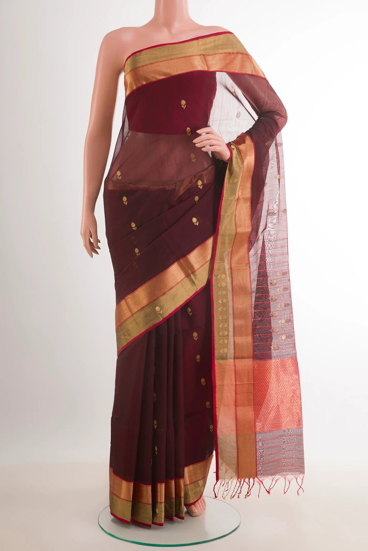 Coffee Brown Maheshwari Silk Cotton Saree