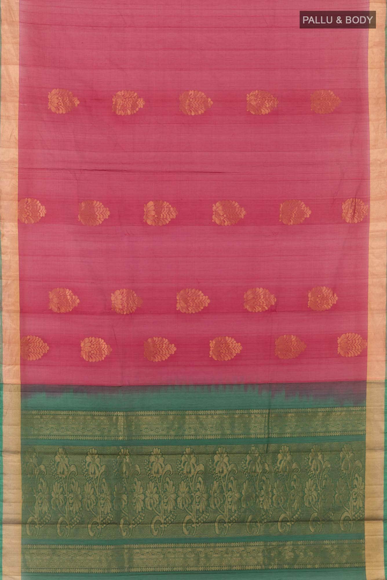 Maroon Blended Kora Cotton Saree - Image 2