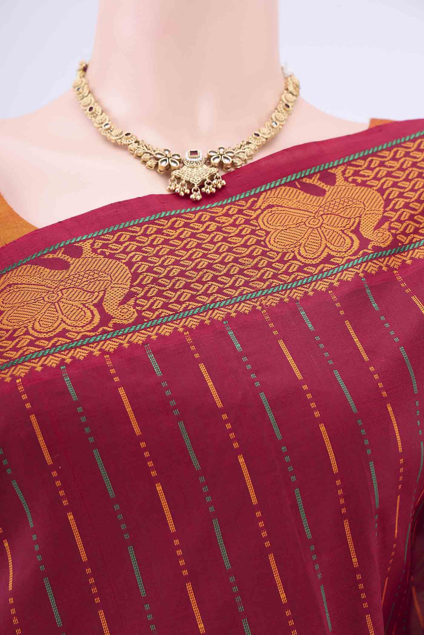 Maroon Blended Poly Cotton Saree - Image 2
