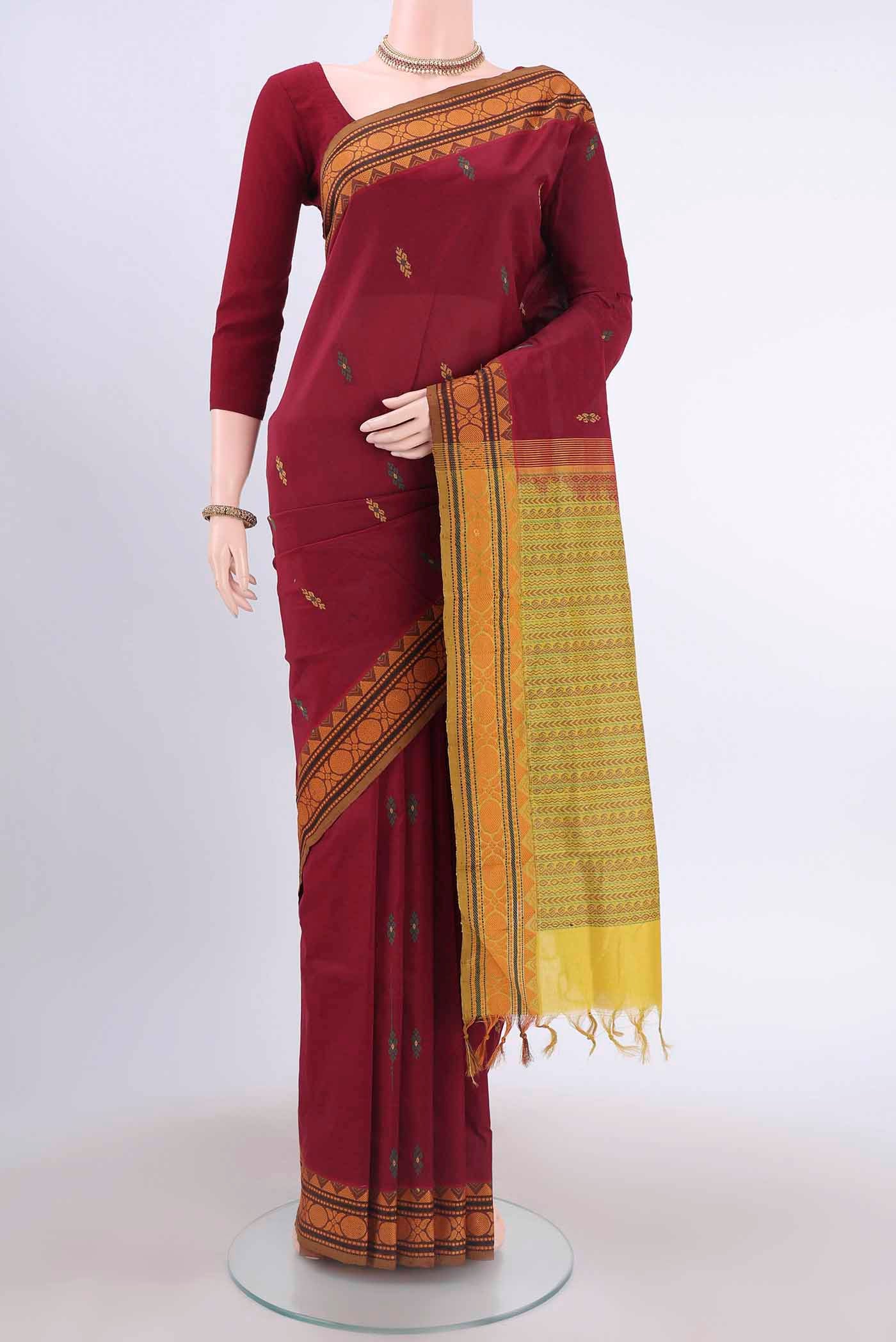 Maroon Blended Poly Cotton Saree